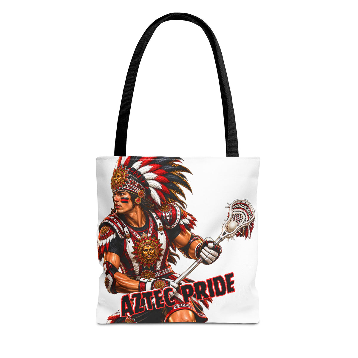 Aztec Lacrosse Male Warrior Tote Bag | Aztec-Inspired AI Art • Made & Shipped in the USA • 🚚 FREE USA Shipping • FREE Personalization