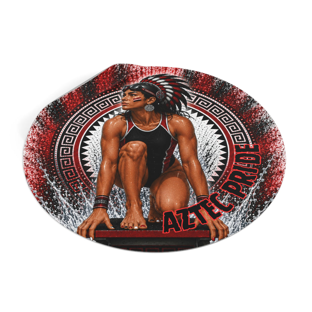 Aztec Swim & Dive Warrior Round Vinyl Sticker 2”–6” | Made & Shipped in the USA • 🚚 FREE USA Shipping • Personalized Option