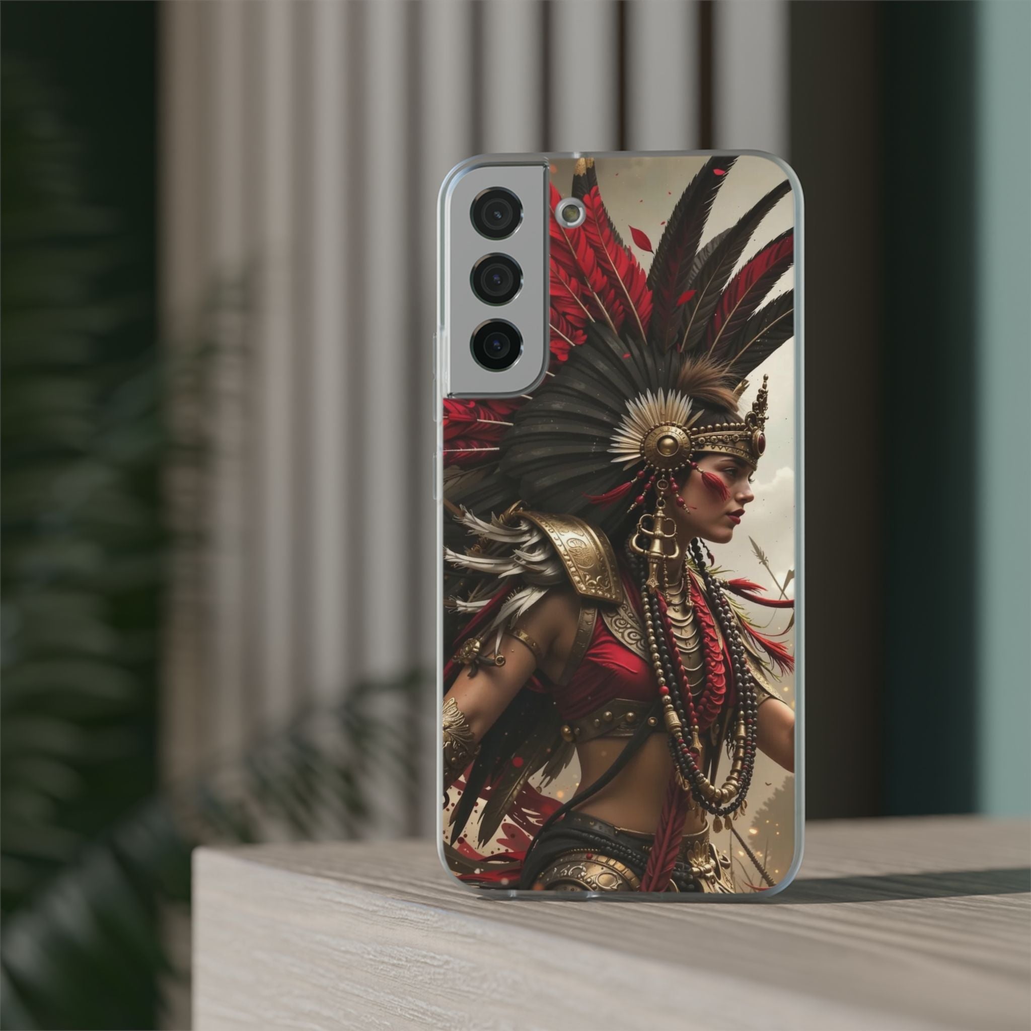 Aztec Warrior Queen – Flexi Phone Case (iPhone & Samsung • Clear TPU • Made in USA • Personalized Option)