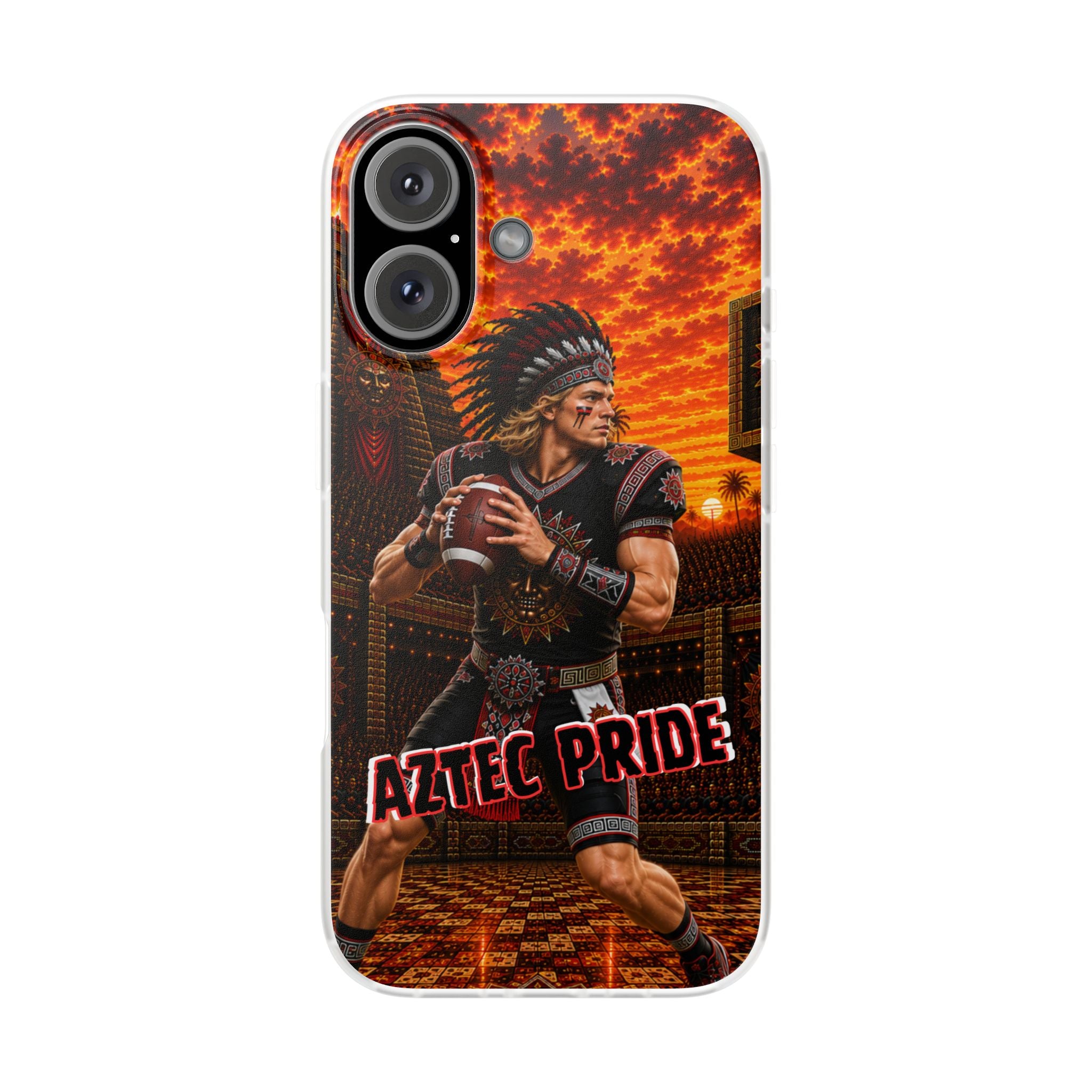 Aztec Football Warrior – Flexi Phone Case (iPhone & Samsung • Clear TPU • Made & Shipped in the USA • 🚚 FREE USA Shipping • Personalized Option)