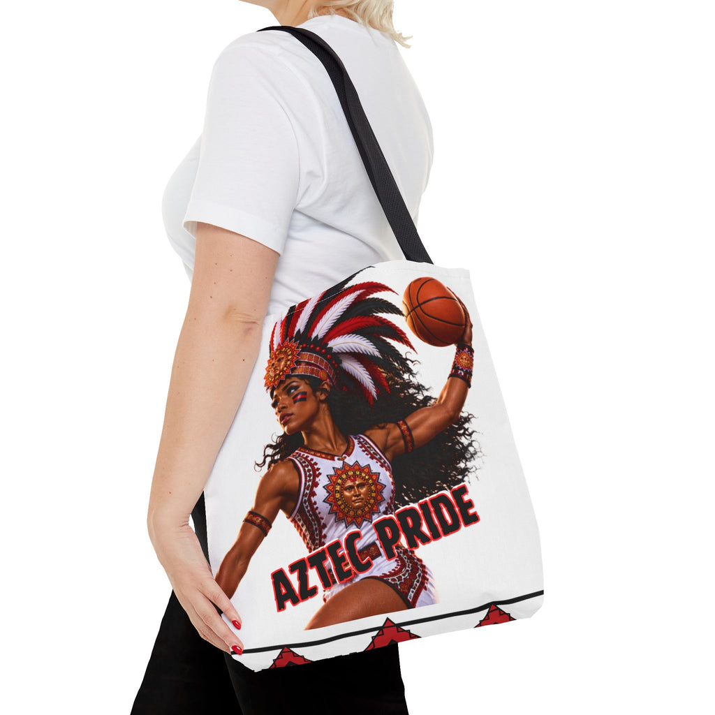 Aztec Basketball Black Female Warrior Tote Bag | Aztec-Inspired AI Art • Made & Shipped in the USA • 🚚 FREE USA Shipping • FREE Personalization