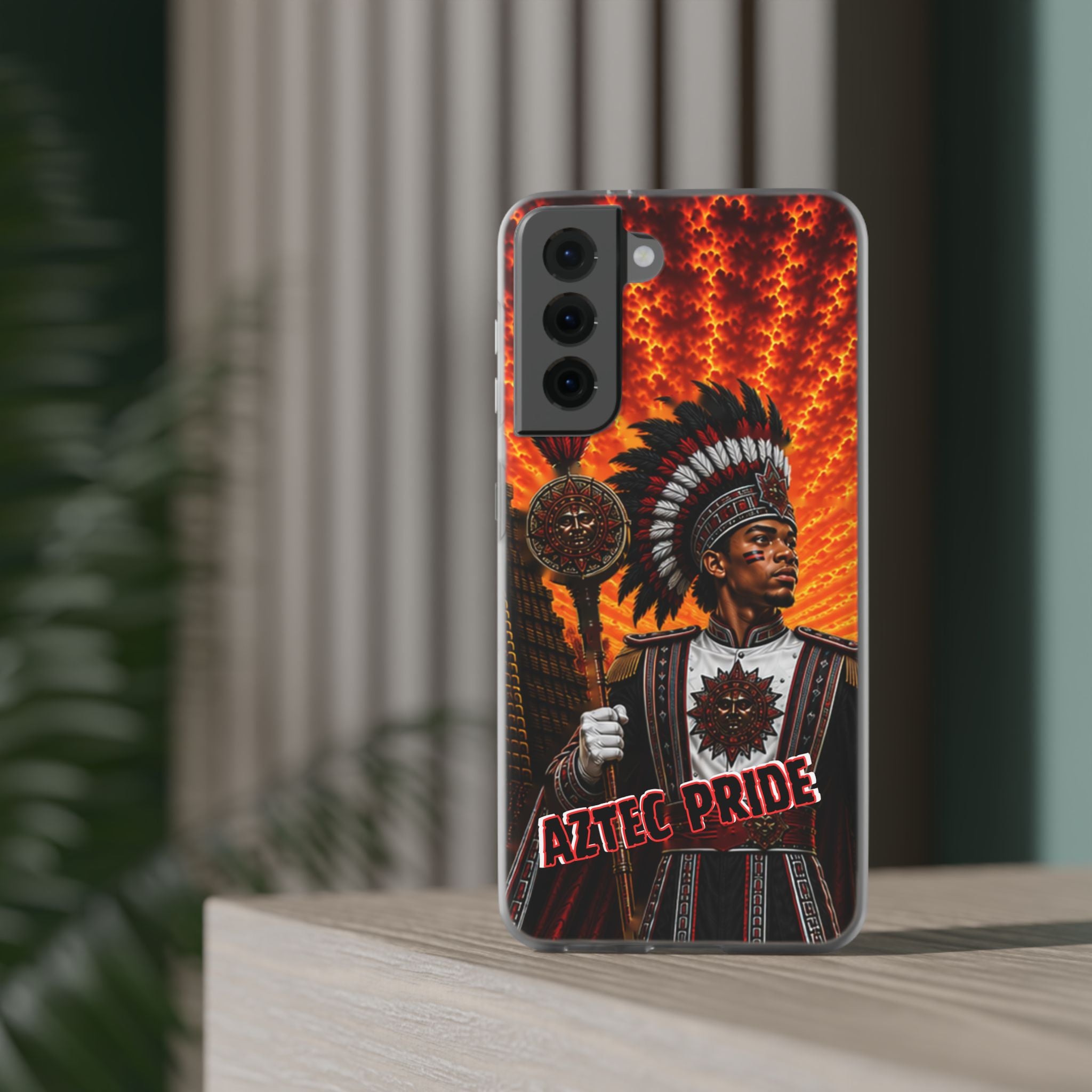 Aztec Drum Major Warrior – Flexi Phone Case (iPhone & Samsung • Clear TPU • Made & Shipped in the USA • 🚚 FREE USA Shipping • Personalized Option)