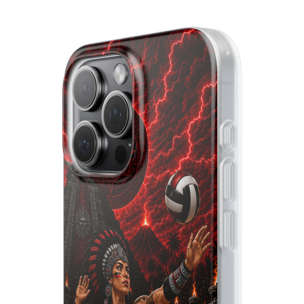 Aztec Volleyball Warrior – Flexi Phone Case (iPhone & Samsung • Clear TPU • Made & Shipped in the USA • 🚚 FREE USA Shipping • Personalized Option)