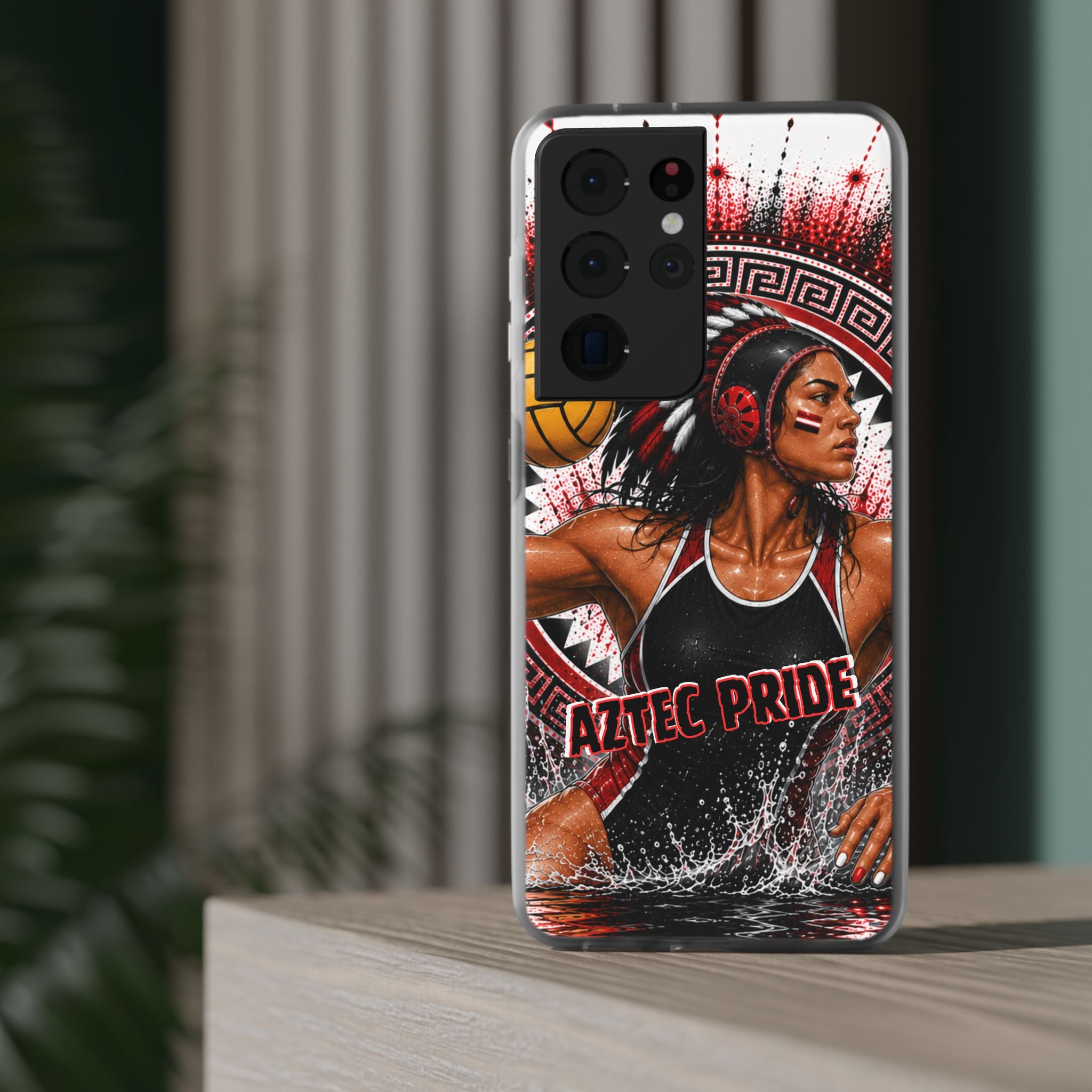 Aztec Water Polo Warrior – Flexi Phone Case (iPhone & Samsung • Clear TPU • Made in USA • Personalized Option)