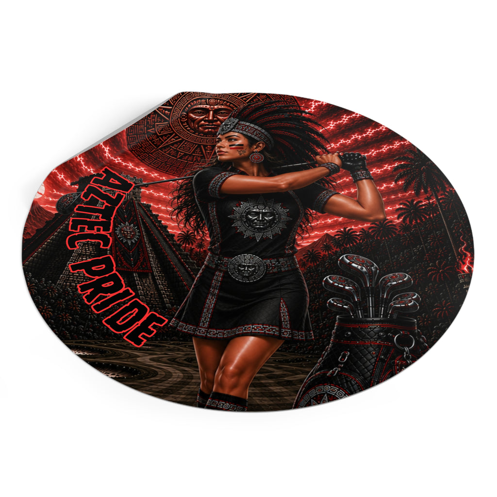 Aztec Golf Female Warrior Round Vinyl Sticker 2”–6” | Made & Shipped in the USA • 🚚 FREE USA Shipping • Personalized Option