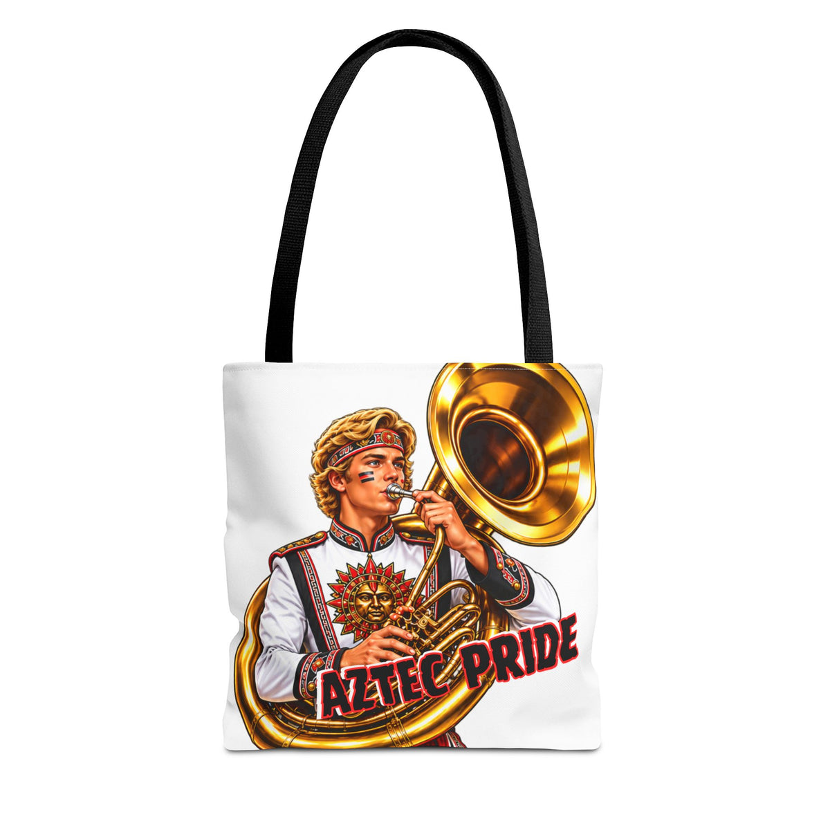 Aztec Tuba Warrior Tote Bag | Aztec-Inspired AI Art • Made & Shipped in the USA • 🚚 FREE USA Shipping • FREE Personalization