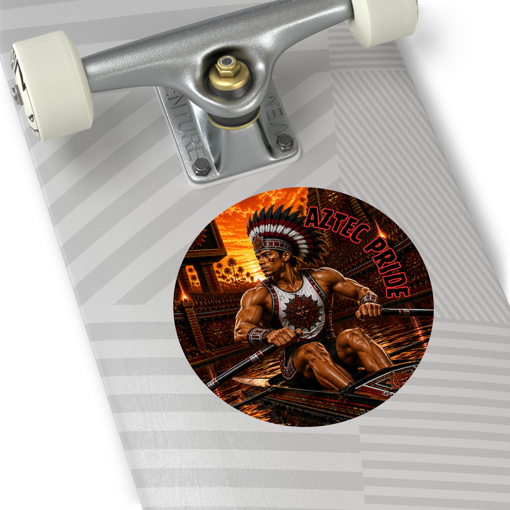 Aztec Rowing Warrior Round Vinyl Sticker 2”–6” | Made & Shipped in the USA • 🚚 FREE USA Shipping • Personalized Option