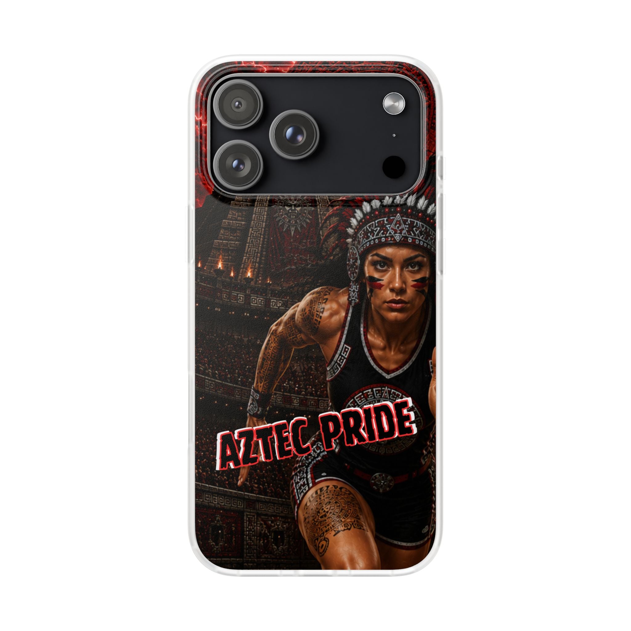 Aztec Track & Field Female Warrior – Flexi Phone Case (iPhone & Samsung • Clear TPU • Made & Shipped in the USA • 🚚 FREE USA Shipping • Personalized Option)
