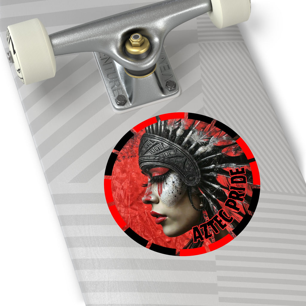 Aztec Fearless Goddess Round Vinyl Sticker – Waterproof Matte Decal (2”–6”)