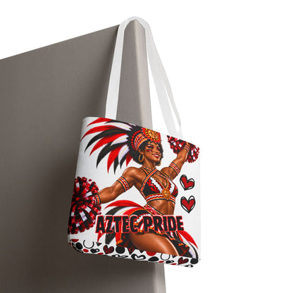 Aztec Cheerleader Warrior Tote Bag | Aztec-Inspired AI Art • Made & Shipped in the USA • 🚚 FREE USA Shipping • FREE Personalization