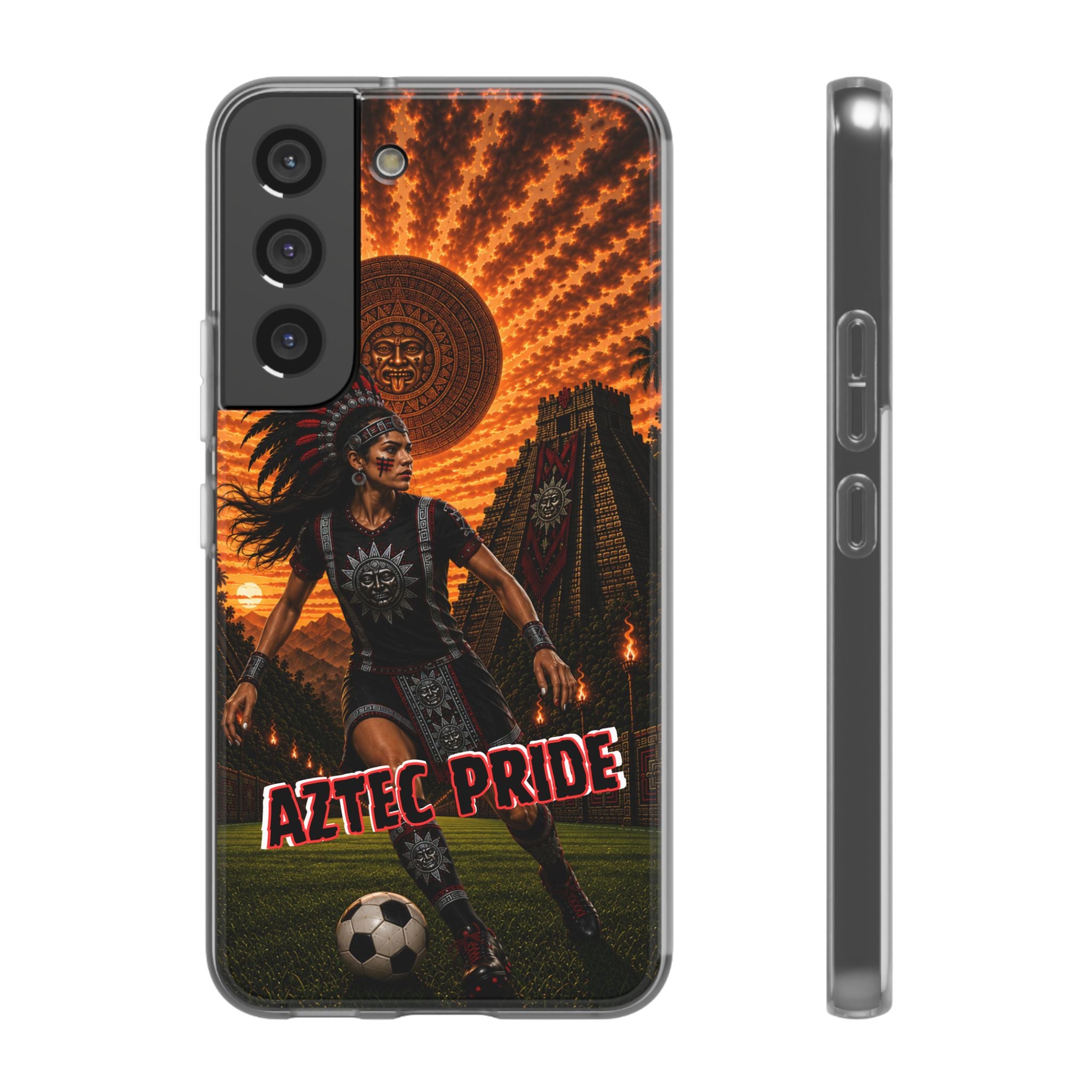 Aztec Soccer Female Warrior – Flexi Phone Case (iPhone & Samsung • Clear TPU • Made & Shipped in the USA • 🚚 FREE USA Shipping • Personalized Option)