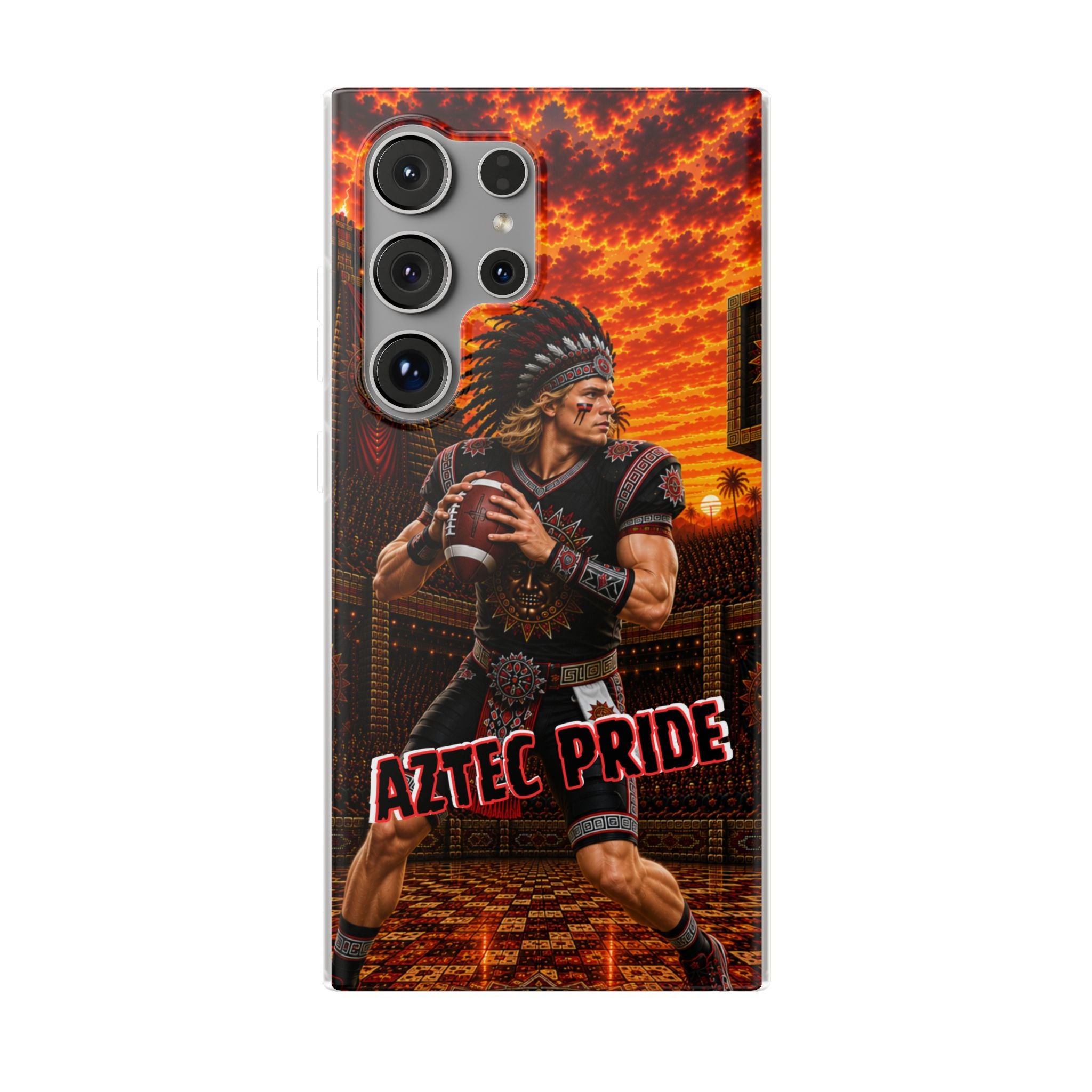 Aztec Football Warrior – Flexi Phone Case (iPhone & Samsung • Clear TPU • Made & Shipped in the USA • 🚚 FREE USA Shipping • Personalized Option)
