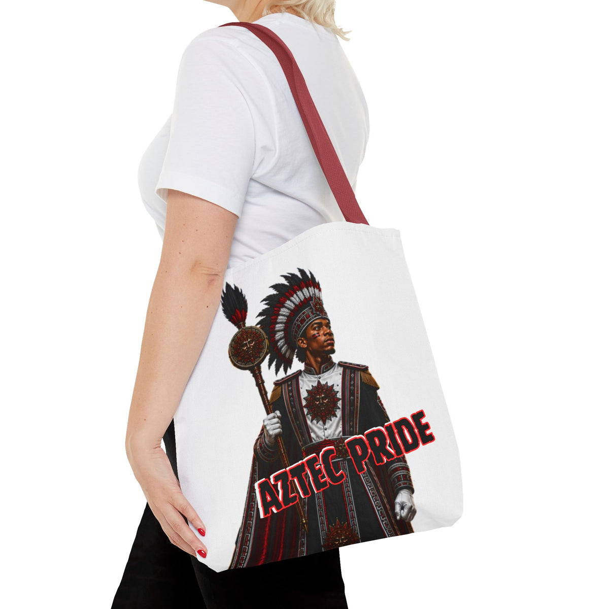 Aztec Band Warrior Tote Bag | Aztec-Inspired AI Art • Made & Shipped in the USA • 🚚 FREE USA Shipping • FREE Personalization