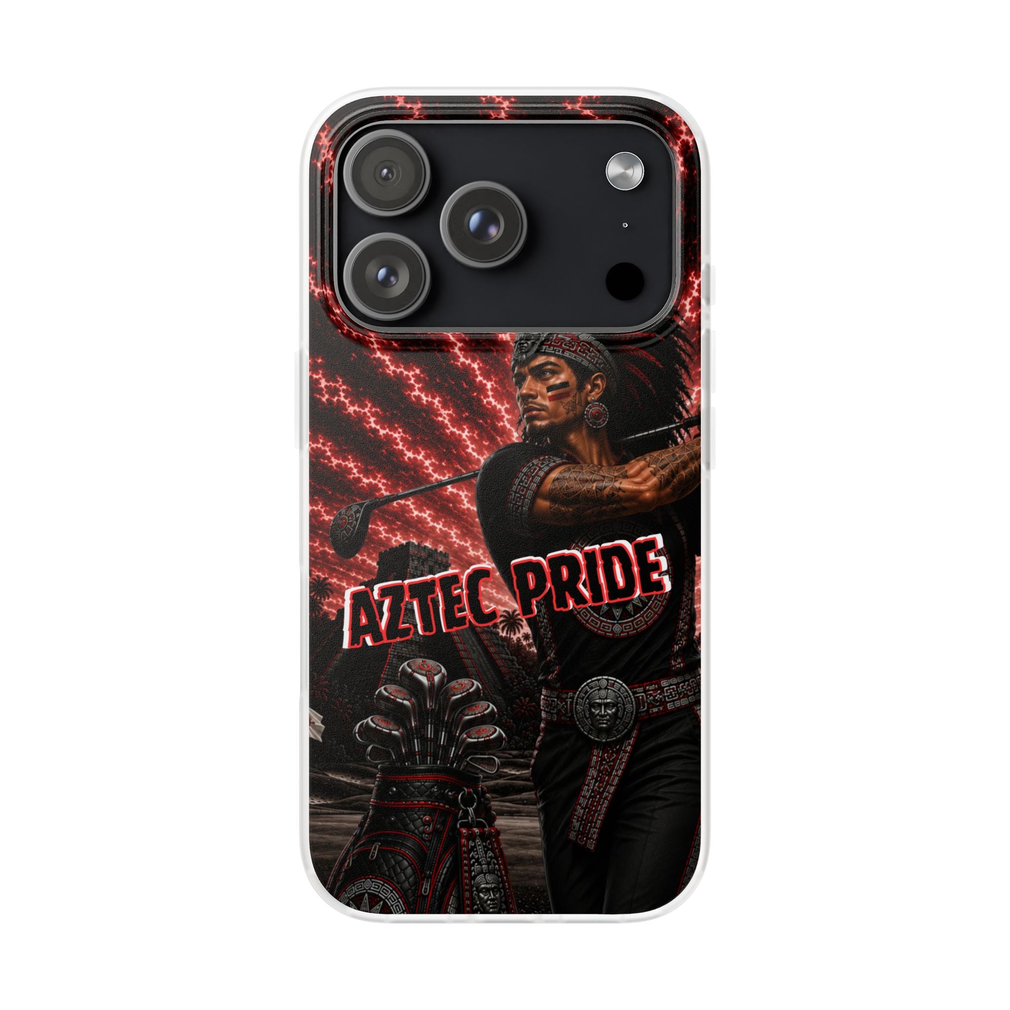 Aztec Golf Male Warrior – Flexi Phone Case (iPhone & Samsung • Clear TPU • Made & Shipped in the USA • 🚚 FREE USA Shipping • Personalized Option)
