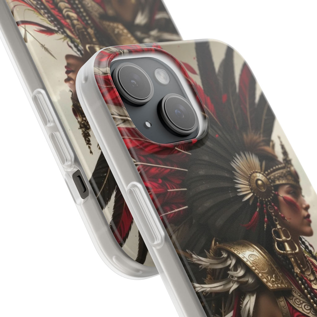 Aztec Warrior Queen – Flexi Phone Case (iPhone & Samsung • Clear TPU • Made in USA • Personalized Option)