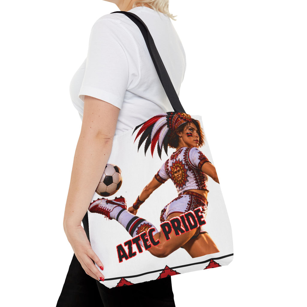 Aztec Soccer Female Warrior Tote Bag | Aztec-Inspired AI Art • Made & Shipped in the USA • 🚚 FREE USA Shipping • FREE Personalization