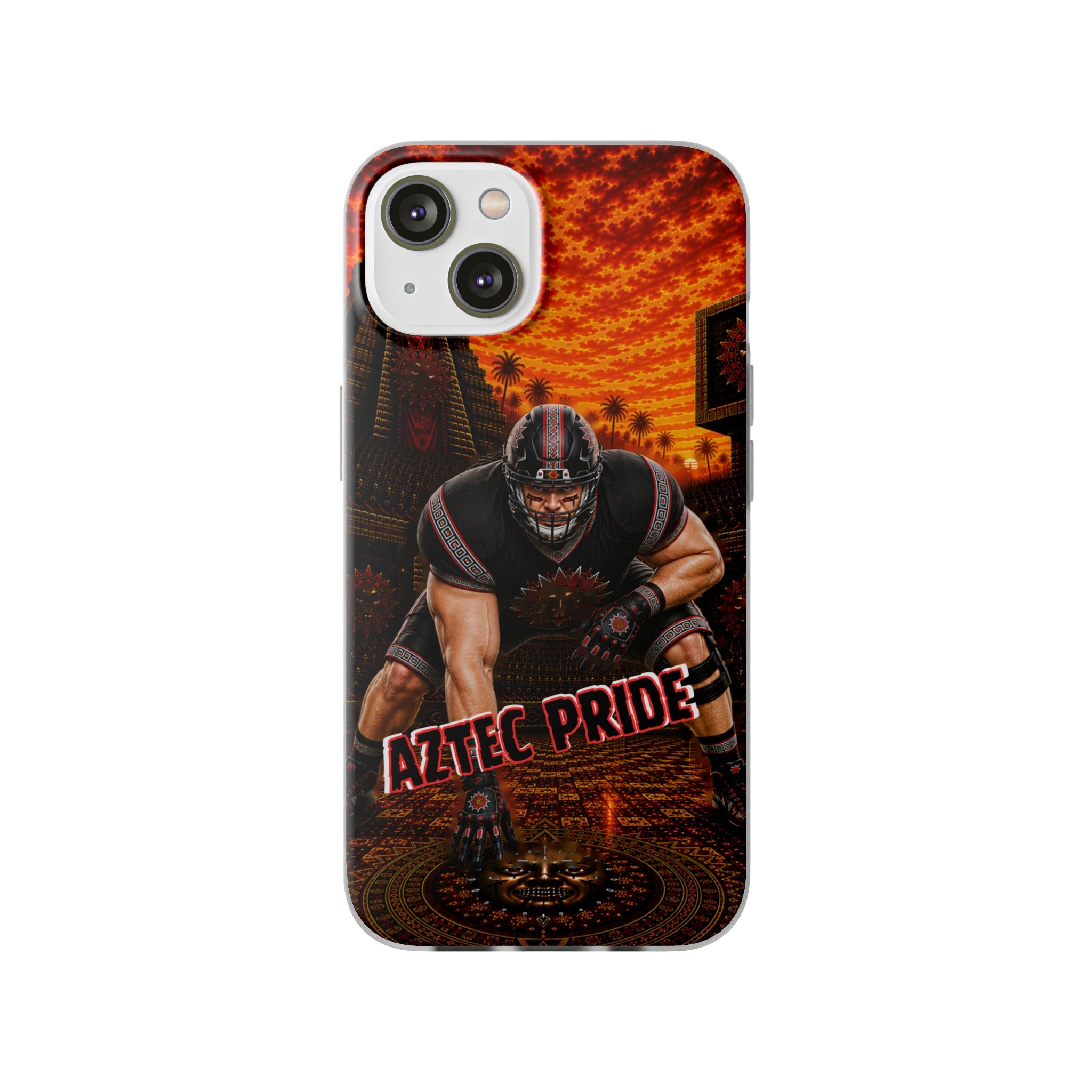 Aztec Football Warrior – Flexi Phone Case (iPhone & Samsung • Clear TPU • Made & Shipped in the USA • 🚚 FREE USA Shipping • Personalized Option)