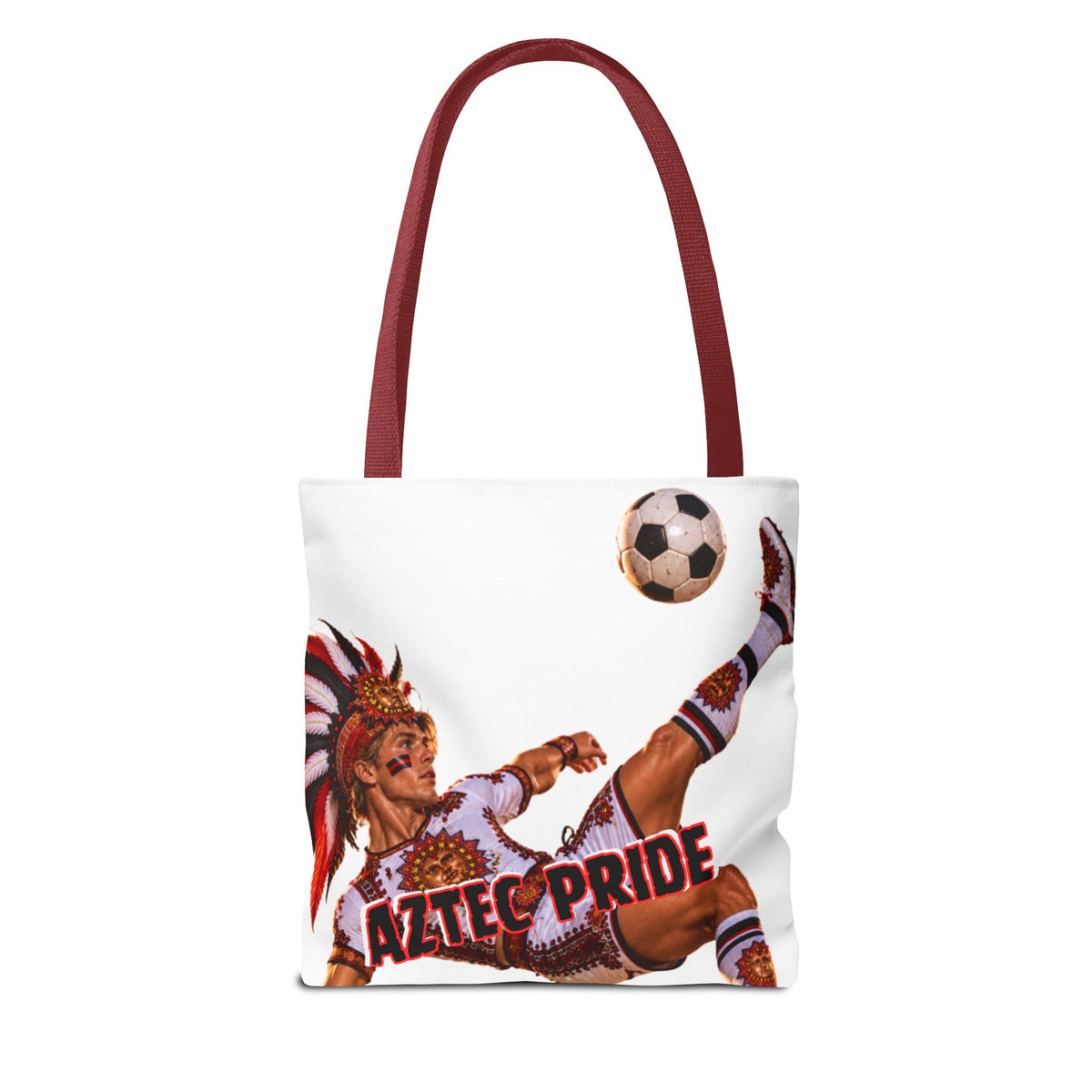 Aztec Soccer Warrior Tote Bag | Aztec-Inspired AI Art • Made & Shipped in the USA • 🚚 FREE USA Shipping • FREE Personalization