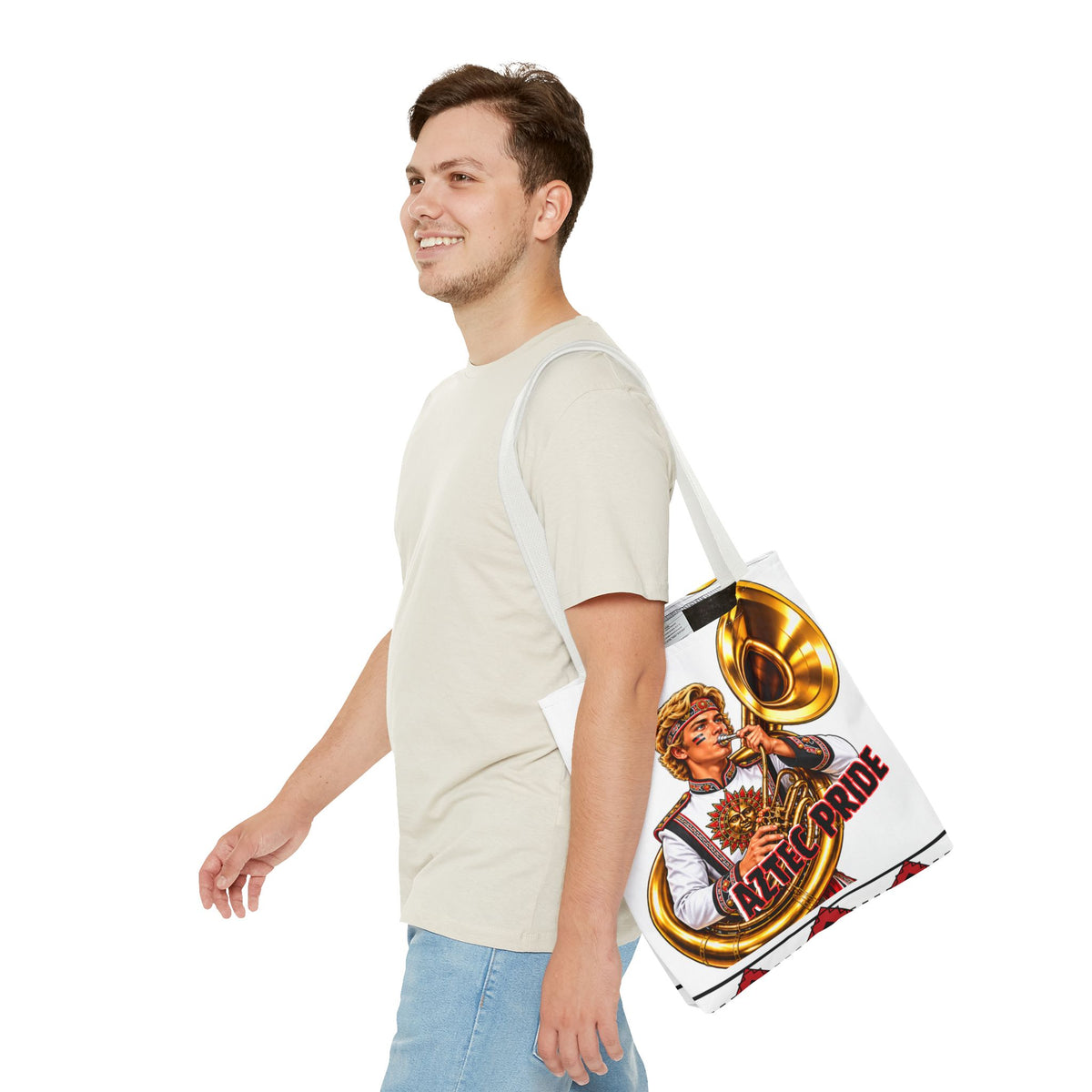 Aztec Tuba Warrior Tote Bag | Aztec-Inspired AI Art • Made & Shipped in the USA • 🚚 FREE USA Shipping • FREE Personalization
