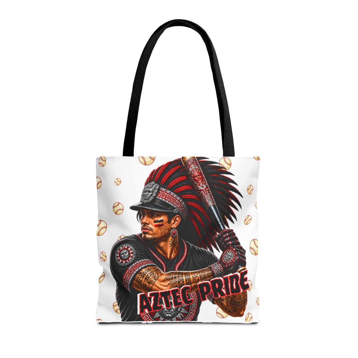 Aztec Baseball Warrior Tote Bag | Aztec-Inspired AI Art • Made & Shipped in the USA • 🚚 FREE USA Shipping • FREE Personalization