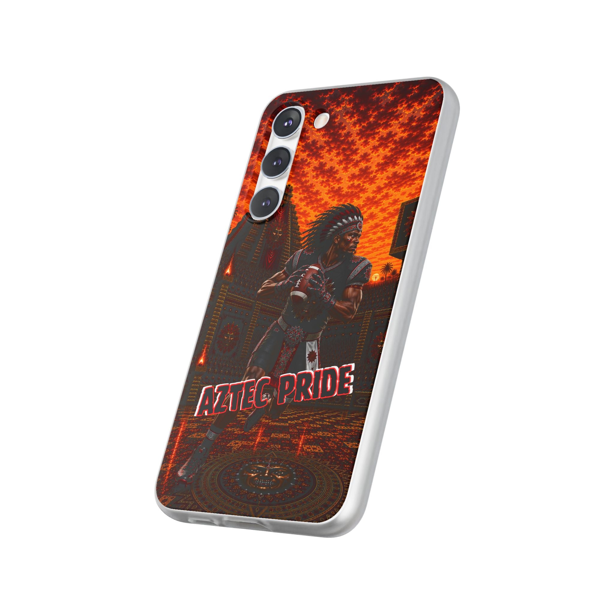 Aztec Football Warrior – Flexi Phone Case (iPhone & Samsung • Clear TPU • Made & Shipped in the USA • 🚚 FREE USA Shipping • Personalized Option)
