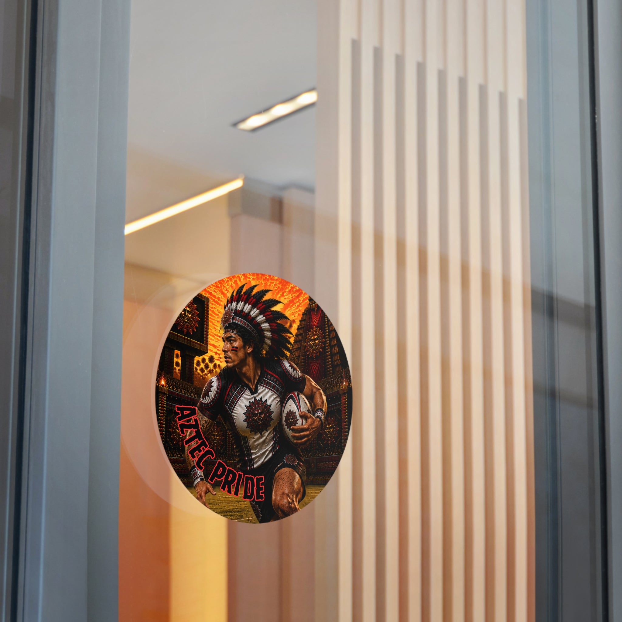 Aztec Rugby Male Warrior Round Vinyl Sticker 2”–6” | Made & Shipped in the USA • 🚚 FREE USA Shipping • Personalized Option
