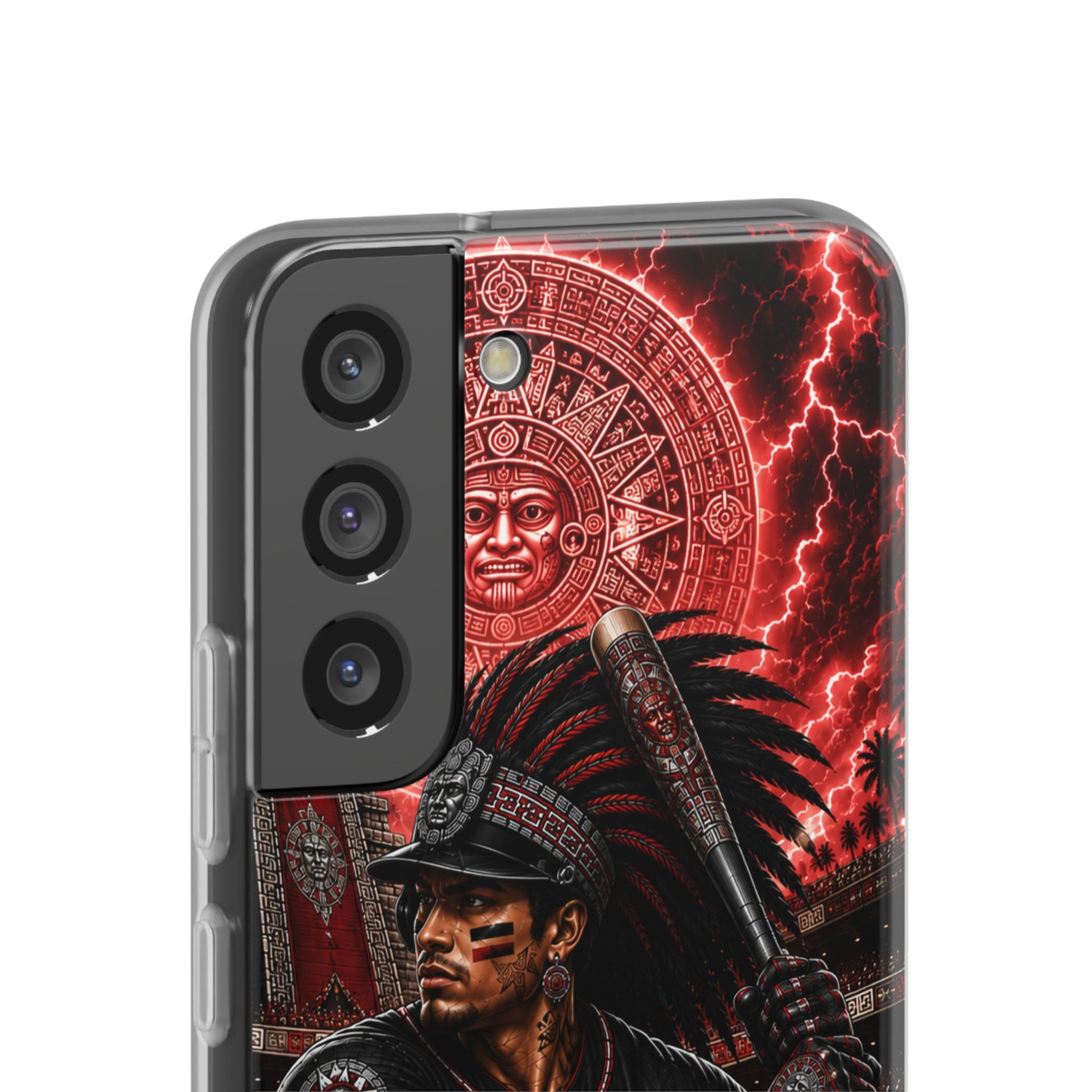 Aztec Baseball Warrior – Flexi Phone Case (iPhone & Samsung • Clear TPU • Made & Shipped in the USA • 🚚 FREE USA Shipping • Personalized Option)