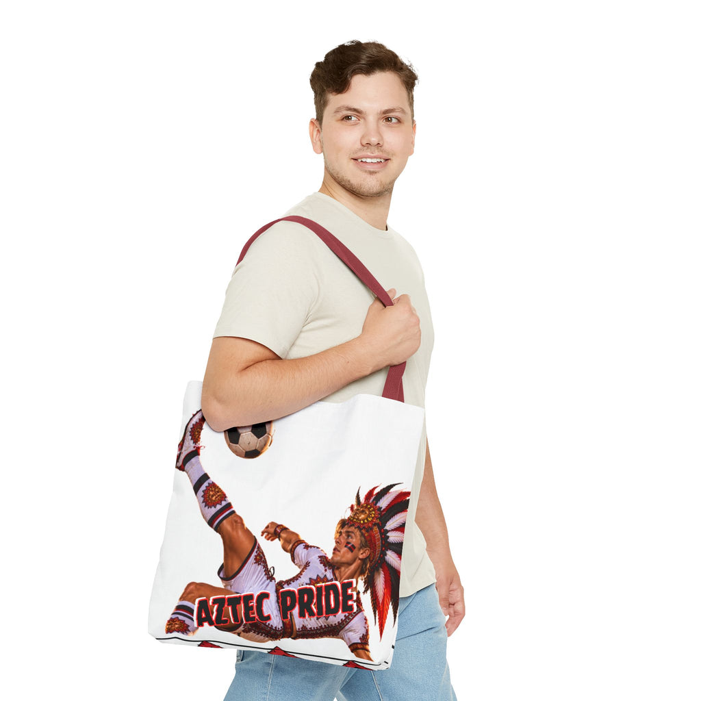Aztec Soccer Warrior Tote Bag | Aztec-Inspired AI Art • Made & Shipped in the USA • 🚚 FREE USA Shipping • FREE Personalization