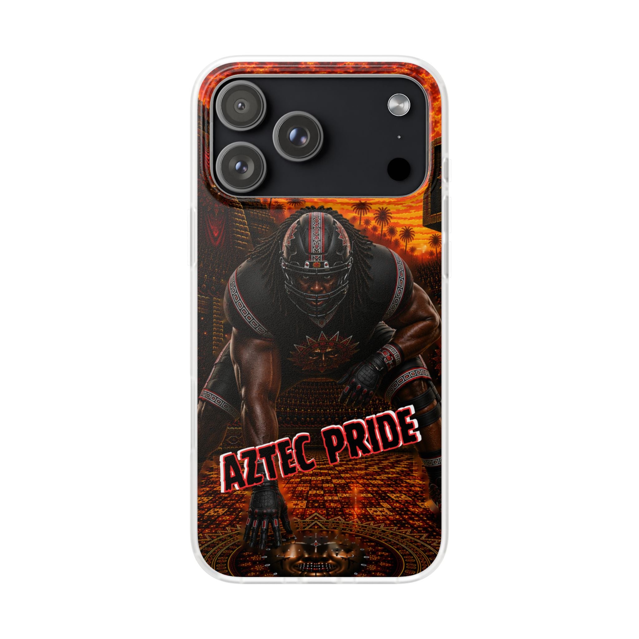 Aztec Football Warrior – Flexi Phone Case (iPhone & Samsung • Clear TPU • Made & Shipped in the USA • 🚚 FREE USA Shipping • Personalized Option)