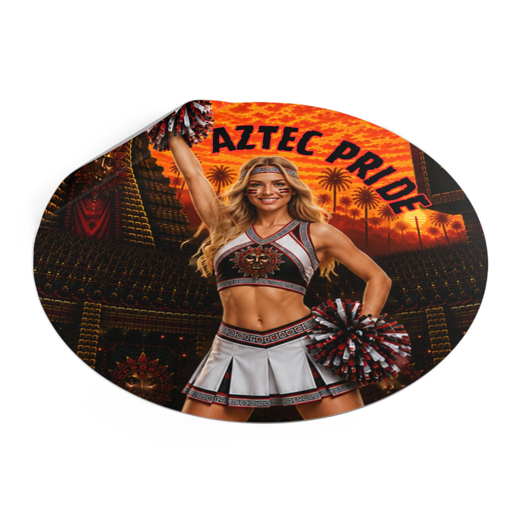 Aztec Cheerleader Warrior Round Vinyl Sticker 2”–6” | Made & Shipped in the USA • 🚚 FREE USA Shipping • Personalized Option