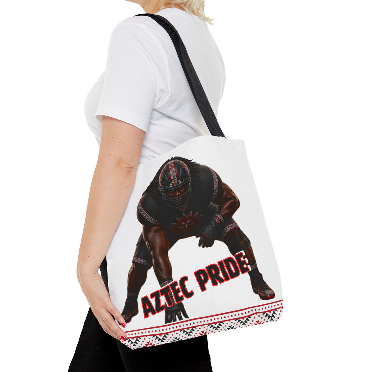 Aztec Football O-Line Warrior Tote Bag | Aztec-Inspired AI Art • Made & Shipped in the USA • 🚚 FREE USA Shipping • FREE Personalization