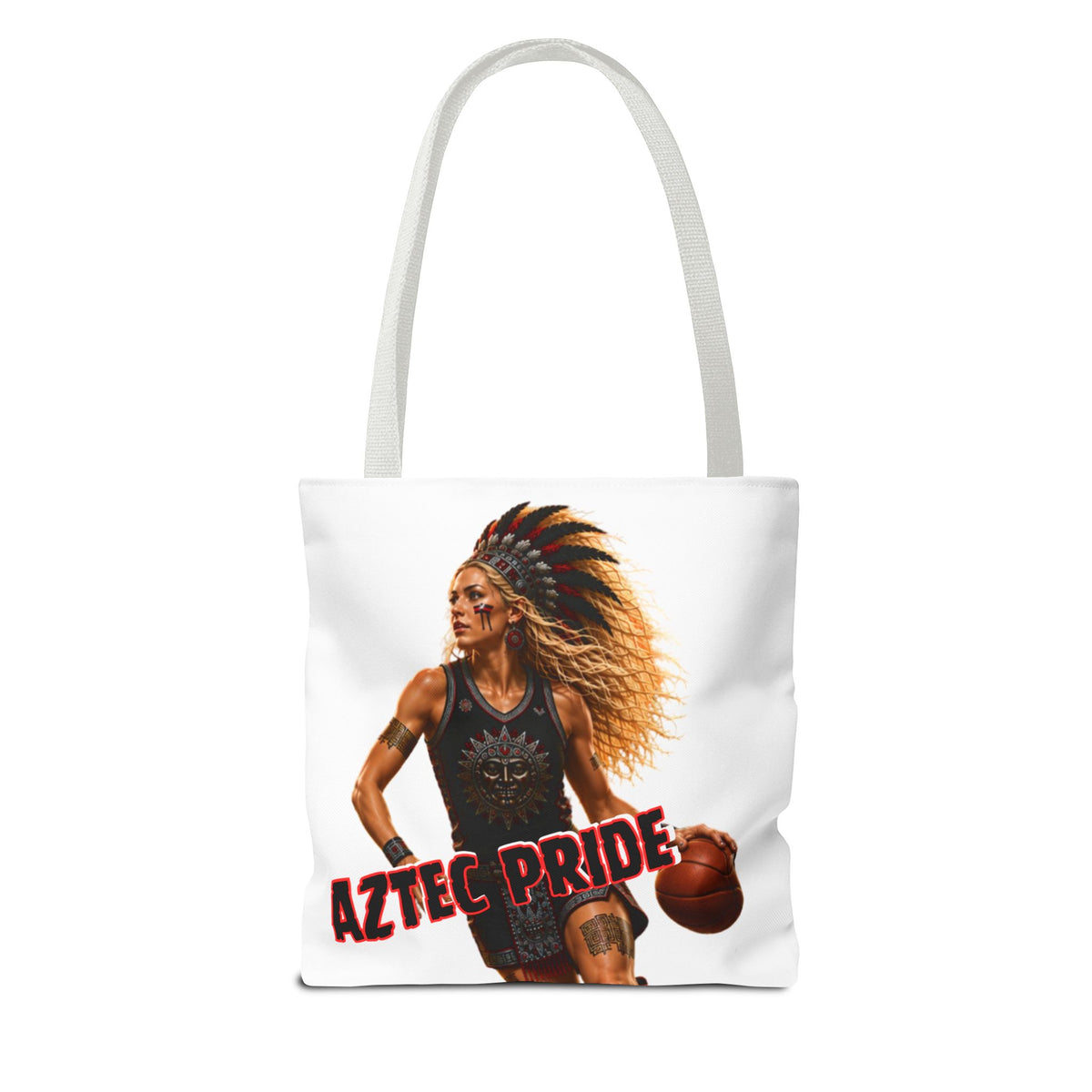 Aztec Basketball Female Warrior Tote Bag | Aztec-Inspired AI Art • Made & Shipped in the USA • 🚚 FREE USA Shipping • FREE Personalization