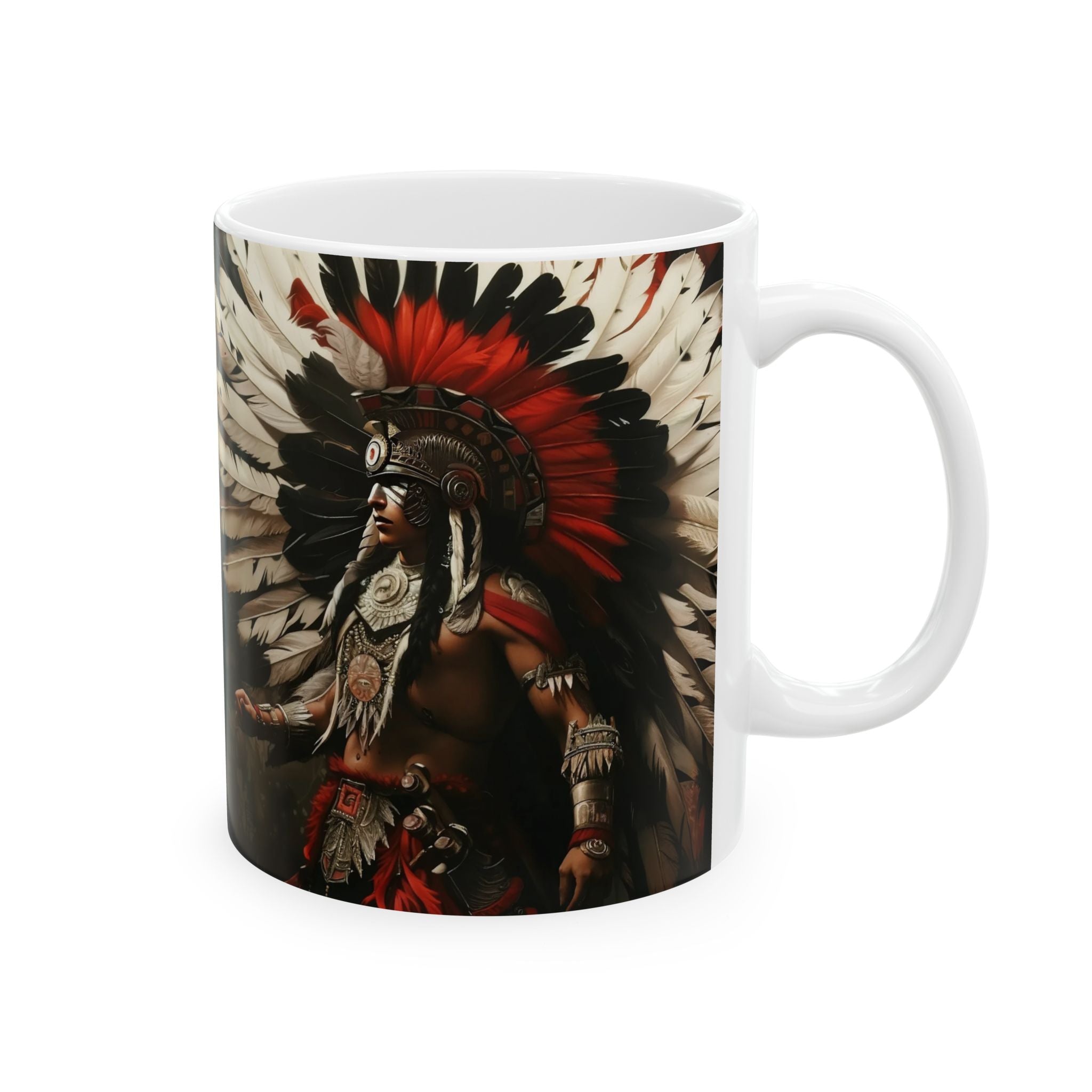 Aztec Fierce Warrior – Ceramic Mug (11oz, 15oz • Dishwasher & Microwave Safe • Made in USA • Personalized Option)