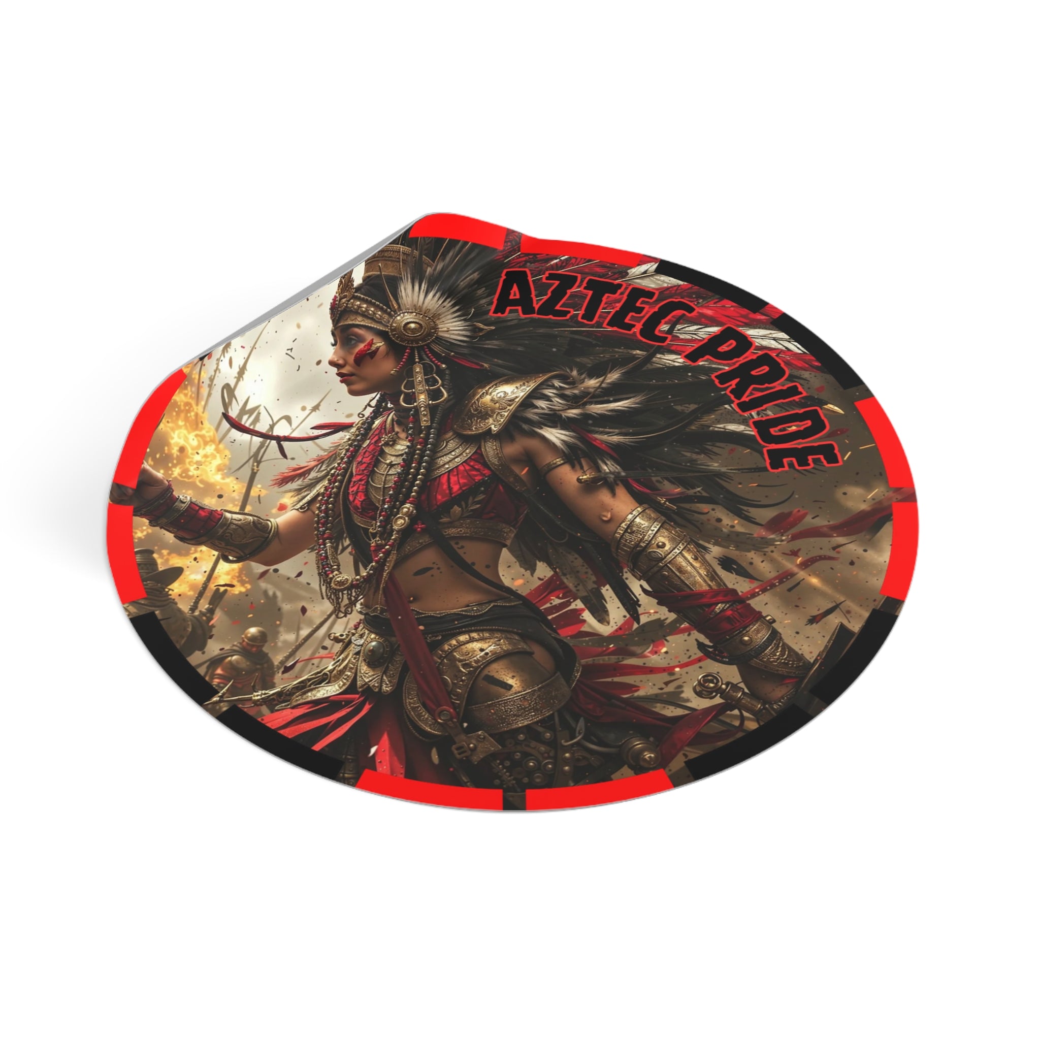 Aztec Warrior Queen Round Vinyl Sticker – Waterproof Matte Decal (2”–6”)