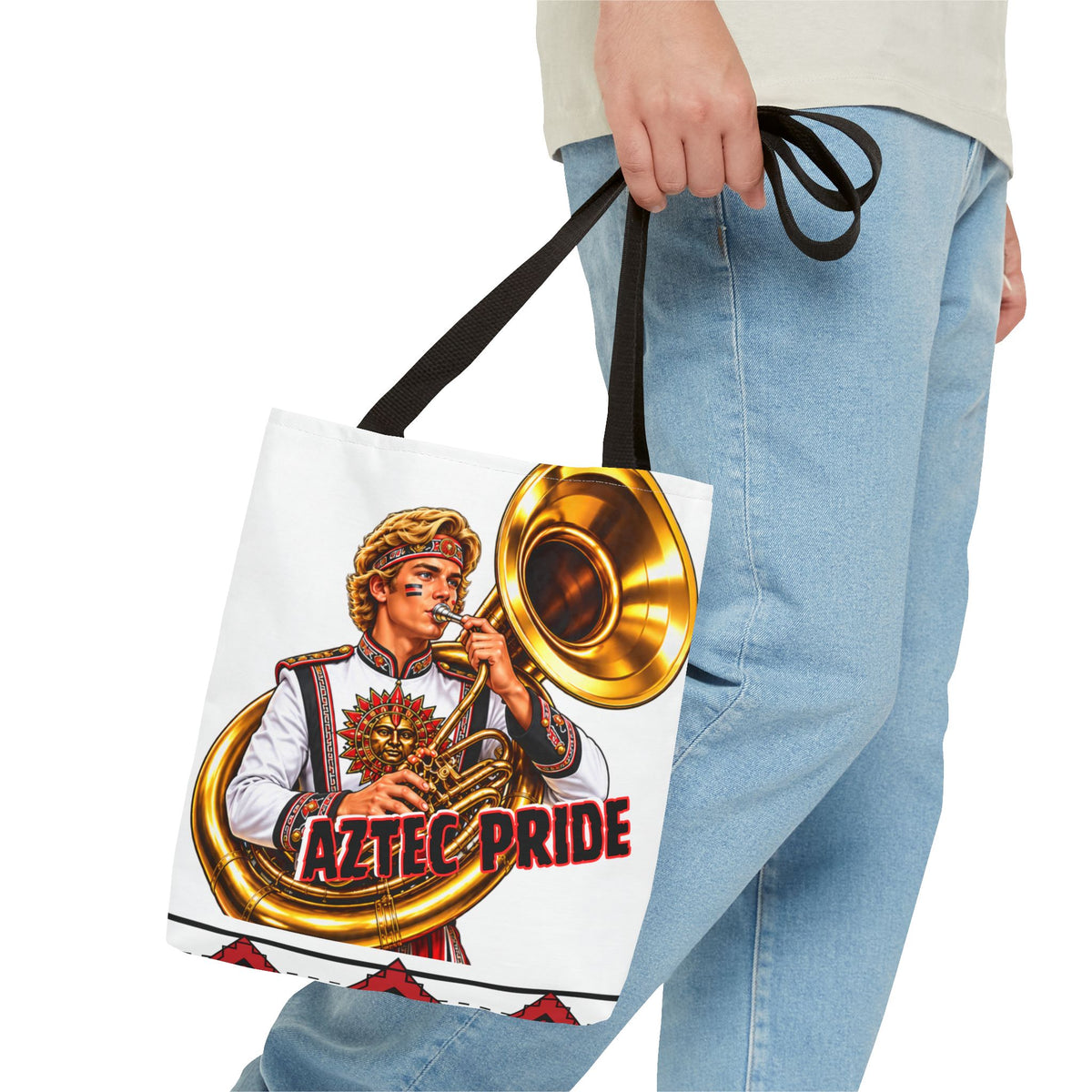 Aztec Tuba Warrior Tote Bag | Aztec-Inspired AI Art • Made & Shipped in the USA • 🚚 FREE USA Shipping • FREE Personalization