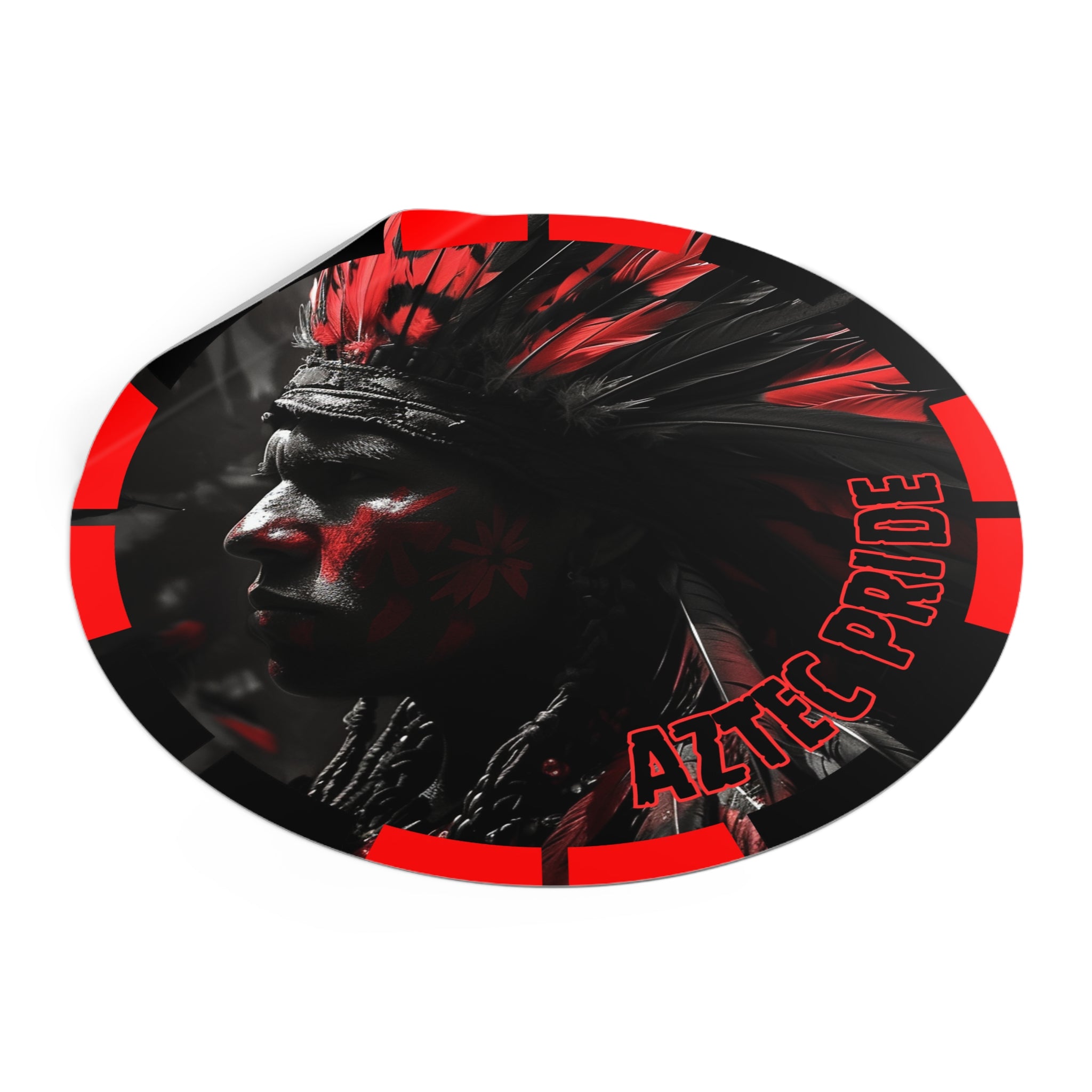 Aztec Jaguar Warrior Round Vinyl Sticker – Waterproof Matte Decal (2”–6”)