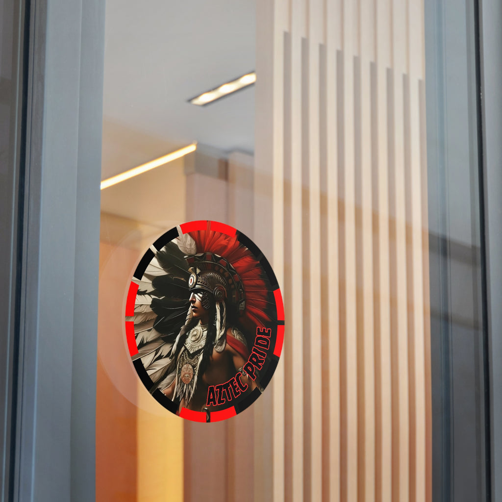 Aztec Fierce Warrior Round Vinyl Sticker – Waterproof Matte Decal (2”–6”)