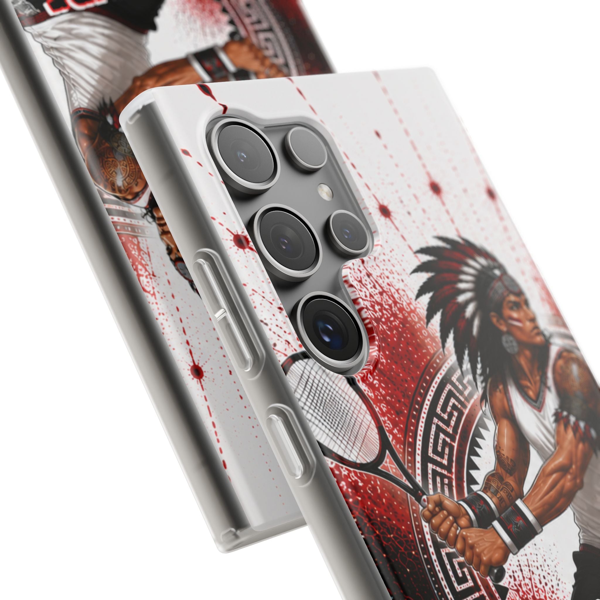 Aztec Tennis Male Warrior – Flexi Phone Case (iPhone & Samsung • Clear TPU • Made & Shipped in the USA • 🚚 FREE USA Shipping • Personalized Option)