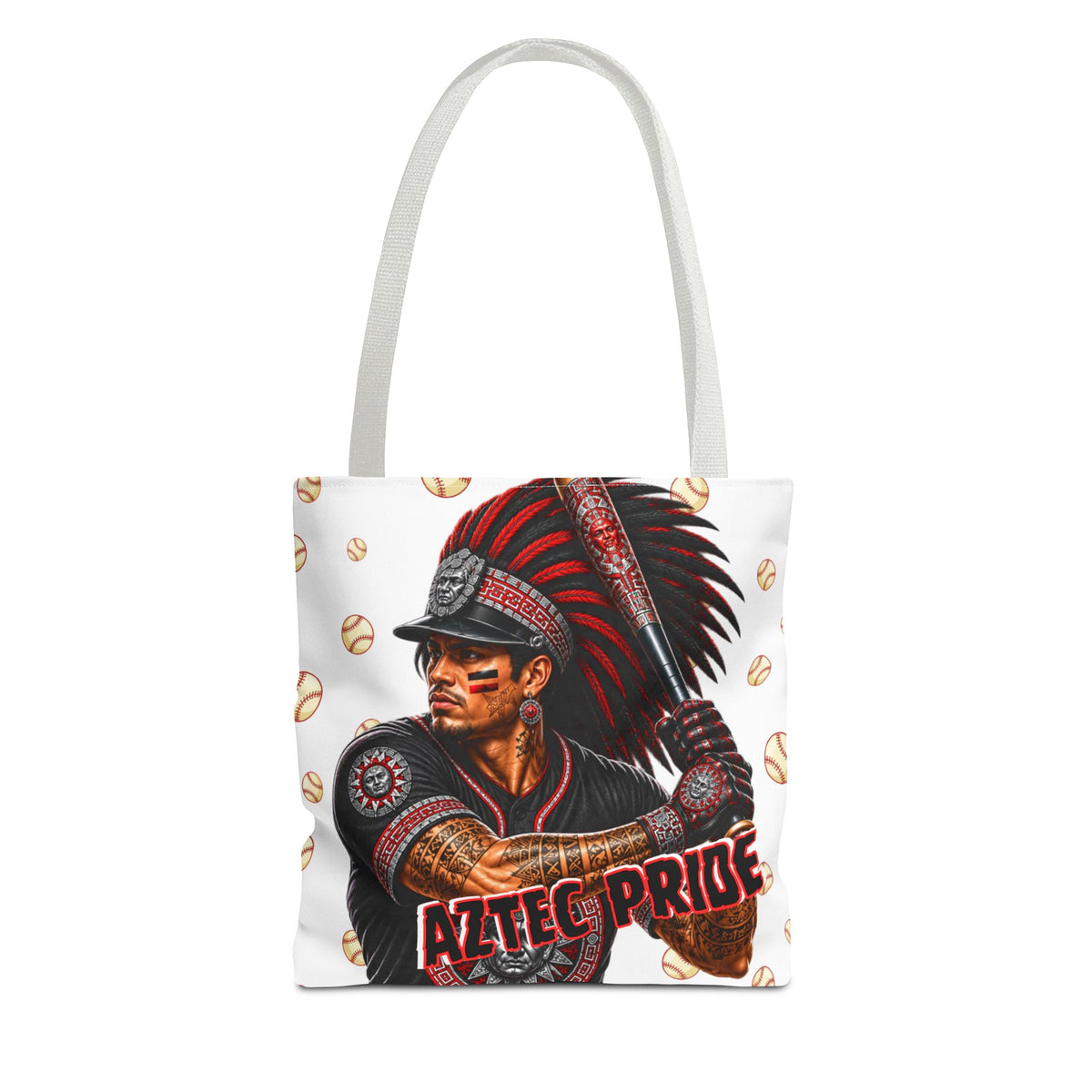 Aztec Baseball Warrior Tote Bag | Aztec-Inspired AI Art • Made & Shipped in the USA • 🚚 FREE USA Shipping • FREE Personalization