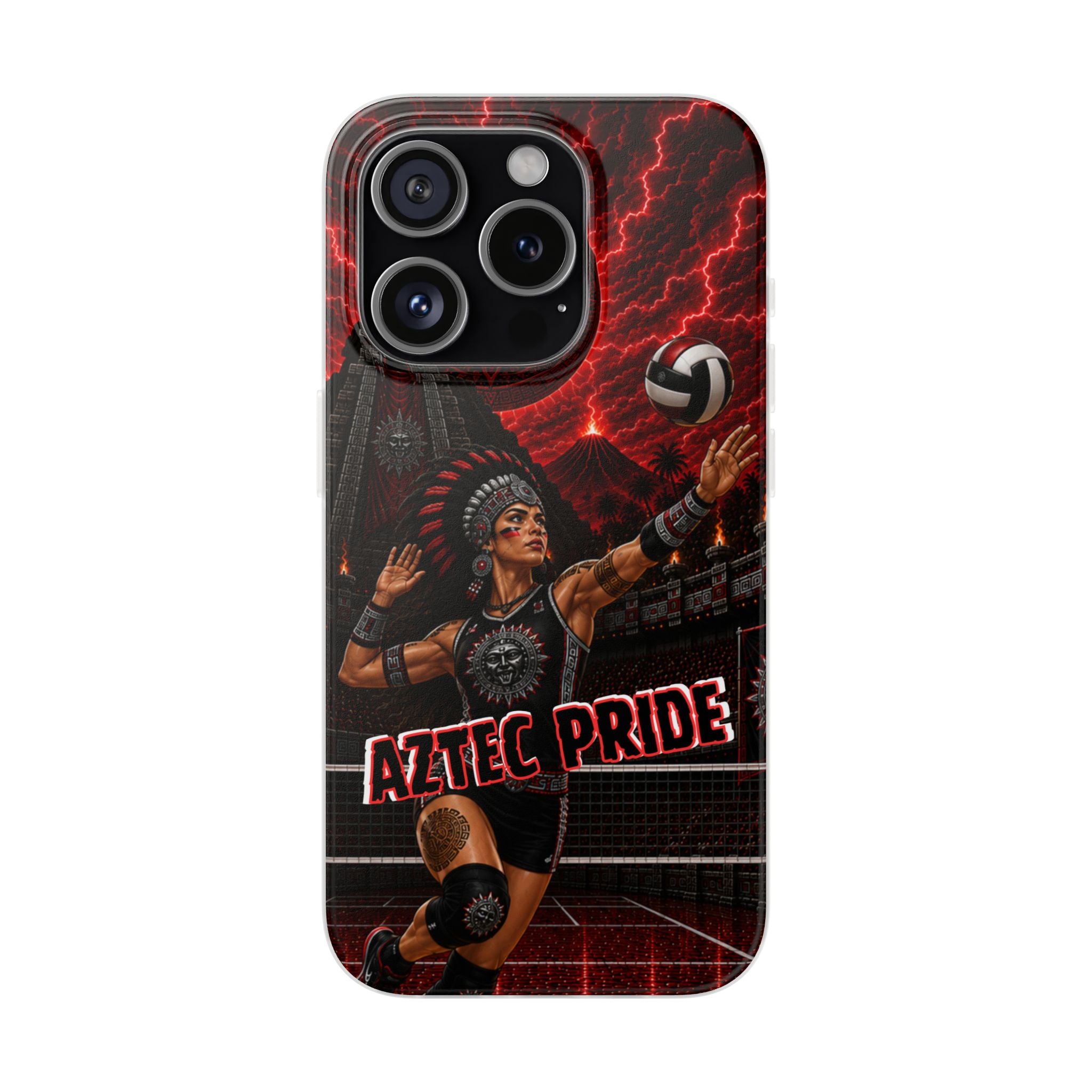 Aztec Volleyball Warrior – Flexi Phone Case (iPhone & Samsung • Clear TPU • Made & Shipped in the USA • 🚚 FREE USA Shipping • Personalized Option)