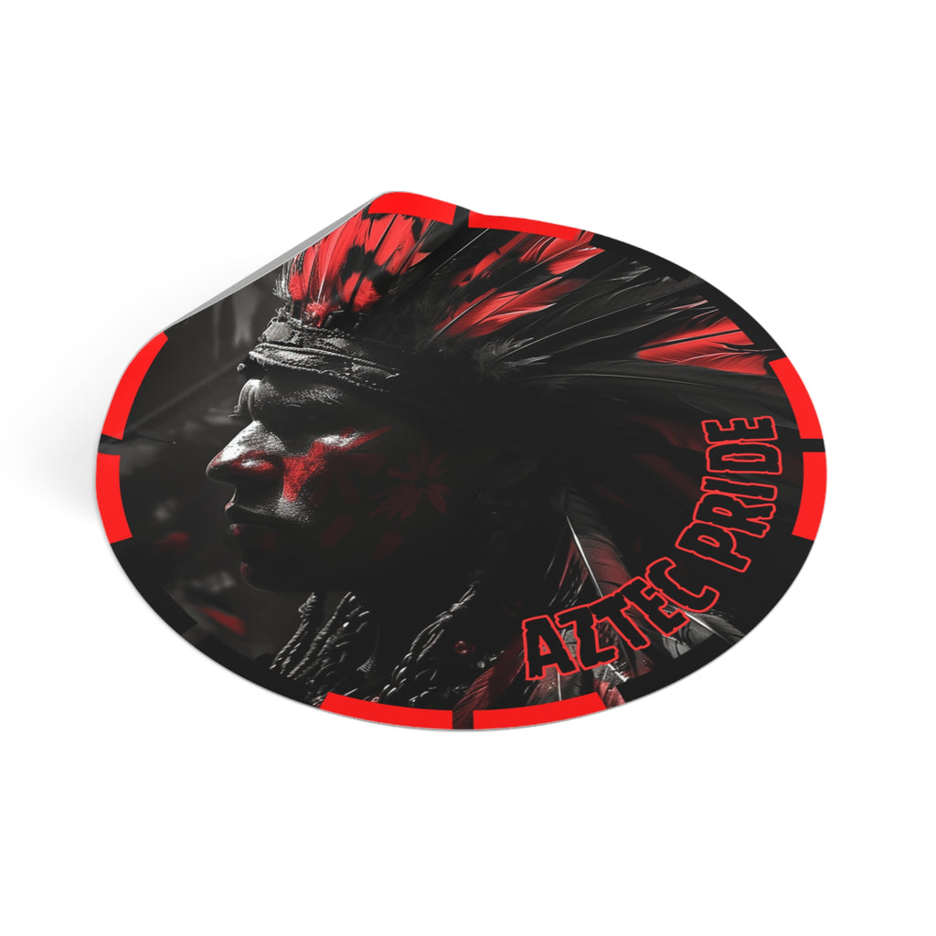 Aztec Jaguar Warrior Round Vinyl Sticker – Waterproof Matte Decal (2”–6”)