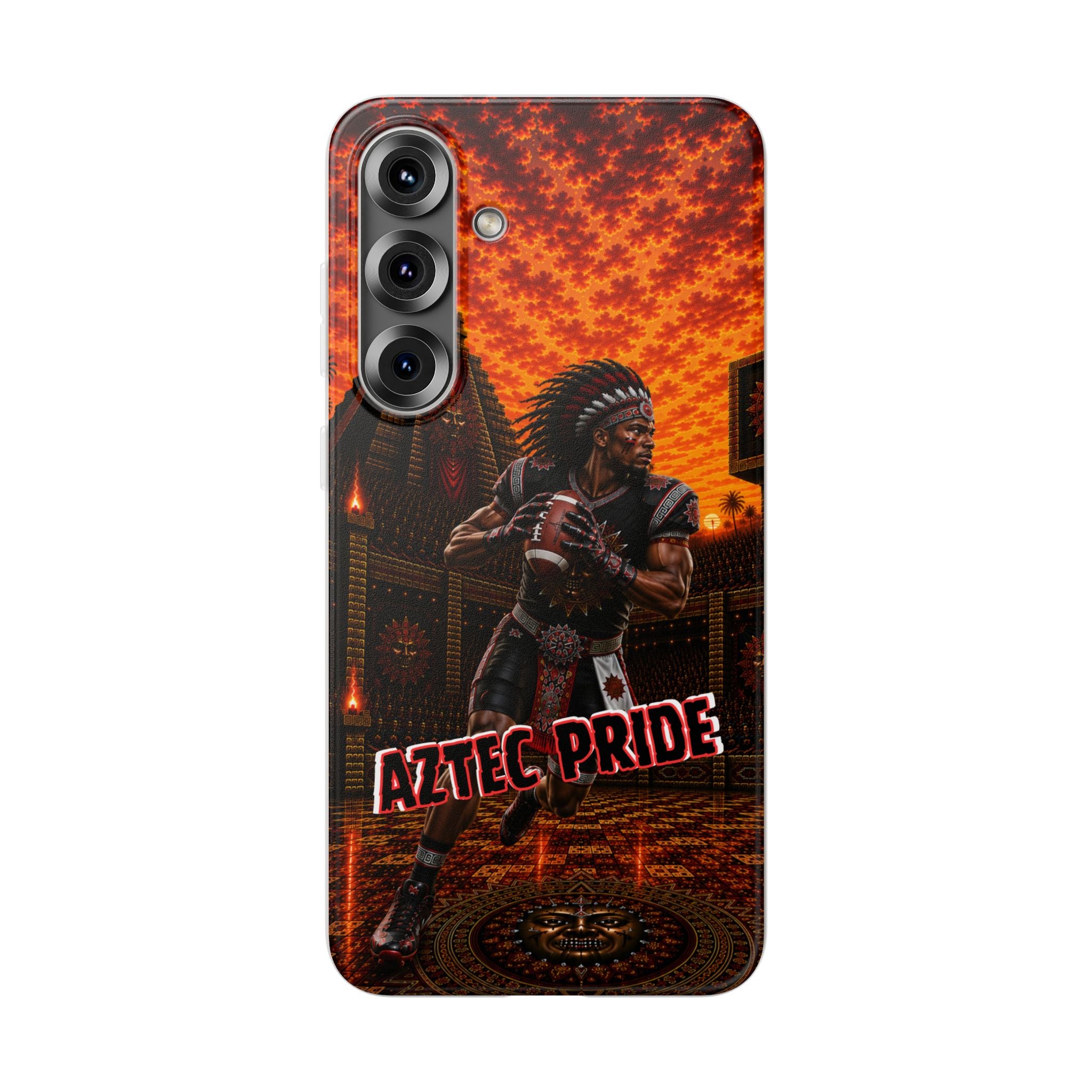 Aztec Football Warrior – Flexi Phone Case (iPhone & Samsung • Clear TPU • Made & Shipped in the USA • 🚚 FREE USA Shipping • Personalized Option)