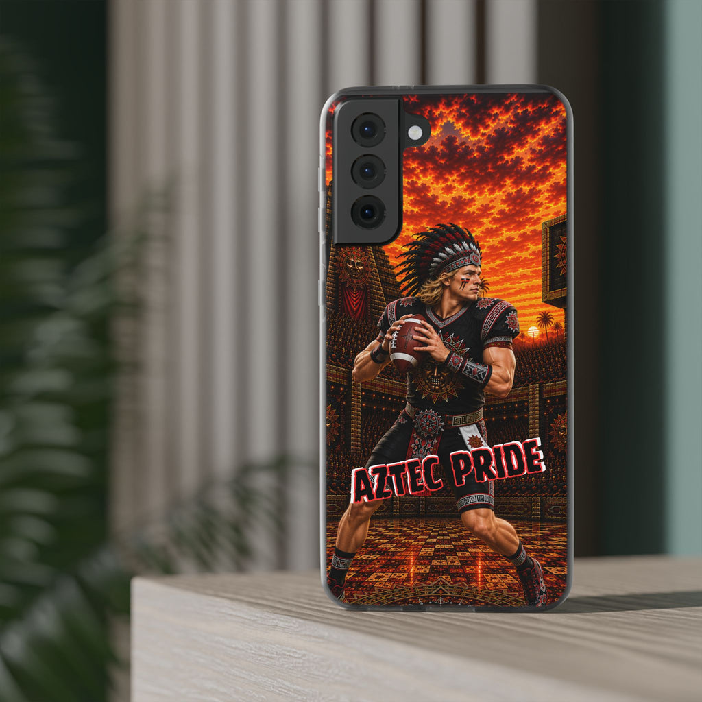 Aztec Football Warrior – Flexi Phone Case (iPhone & Samsung • Clear TPU • Made & Shipped in the USA • 🚚 FREE USA Shipping • Personalized Option)