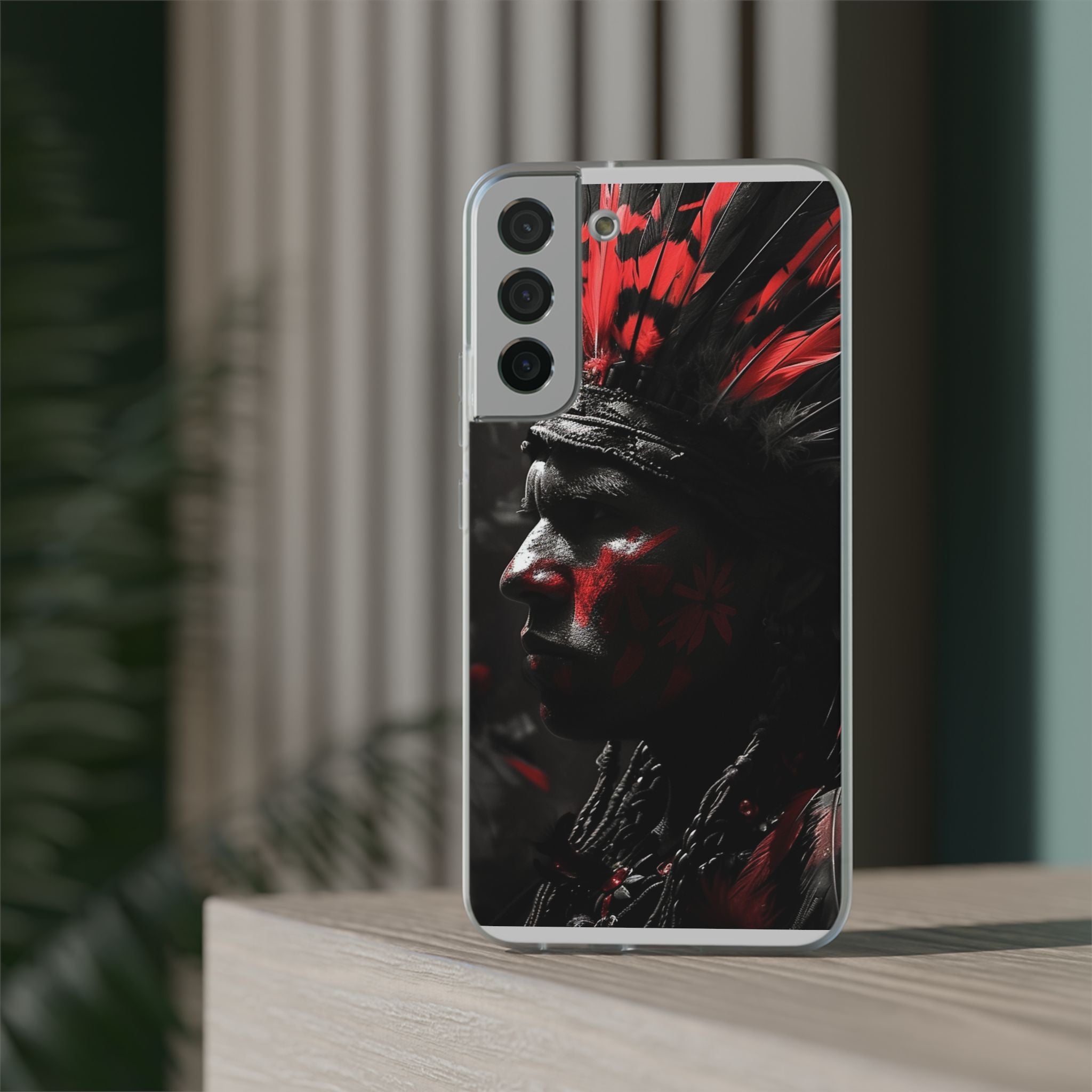 Aztec Jaguar Warrior – Flexi Phone Case (iPhone & Samsung • Clear TPU • Made in USA • Personalized Option)