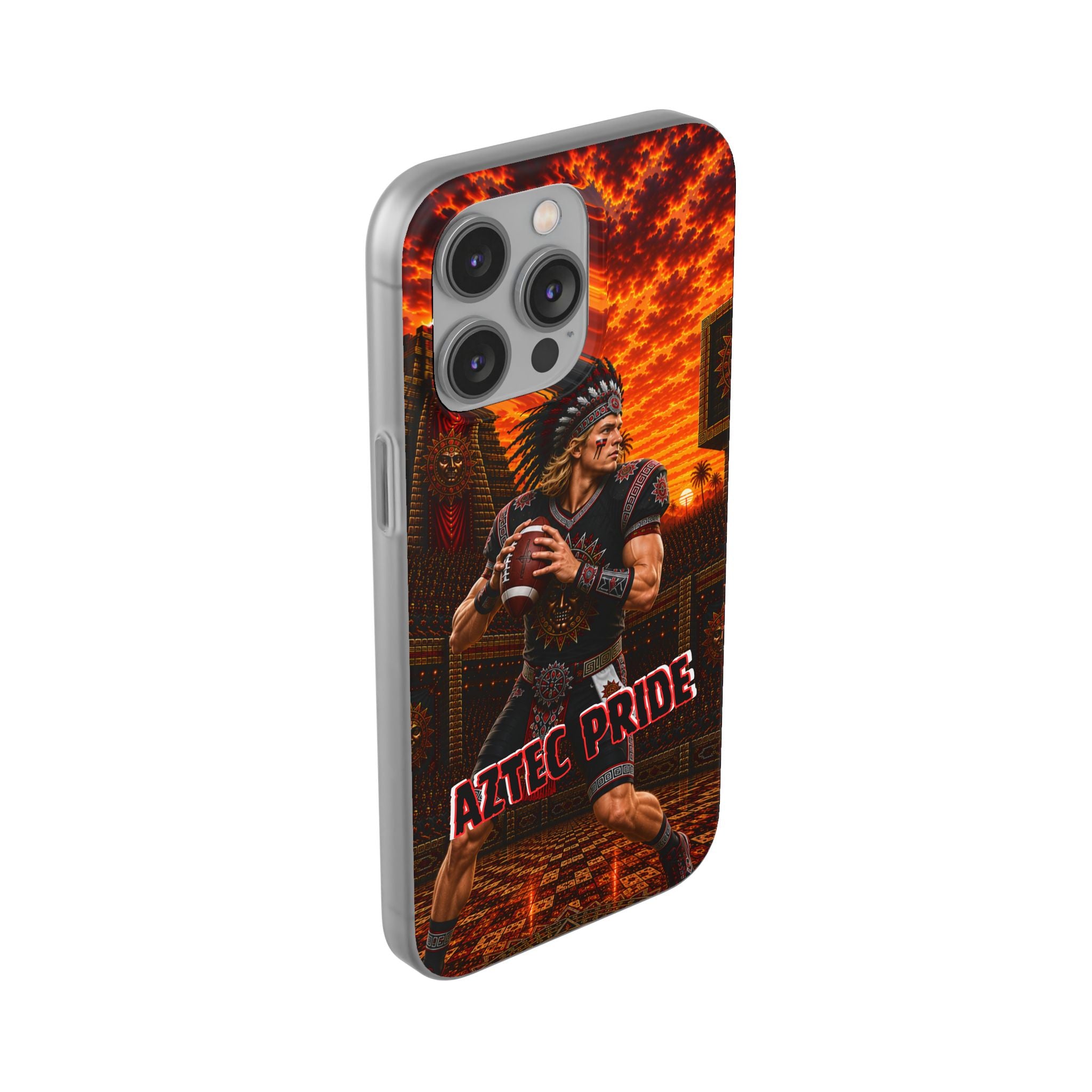Aztec Football Warrior – Flexi Phone Case (iPhone & Samsung • Clear TPU • Made & Shipped in the USA • 🚚 FREE USA Shipping • Personalized Option)