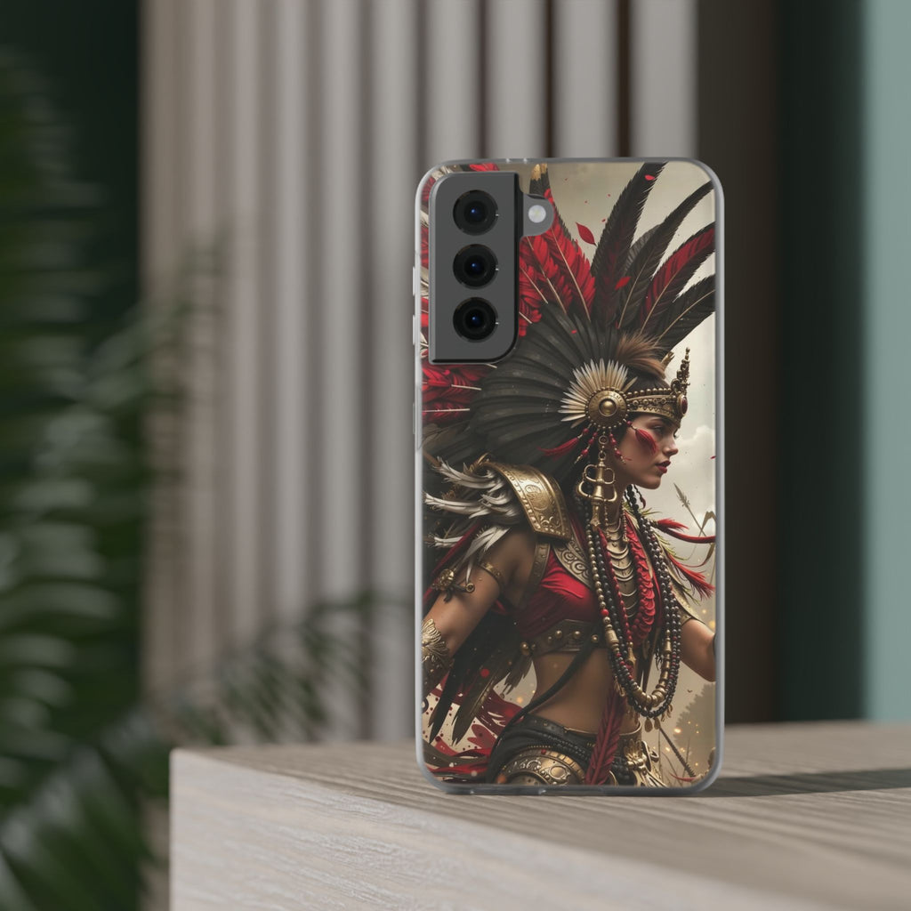 Aztec Warrior Queen – Flexi Phone Case (iPhone & Samsung • Clear TPU • Made in USA • Personalized Option)