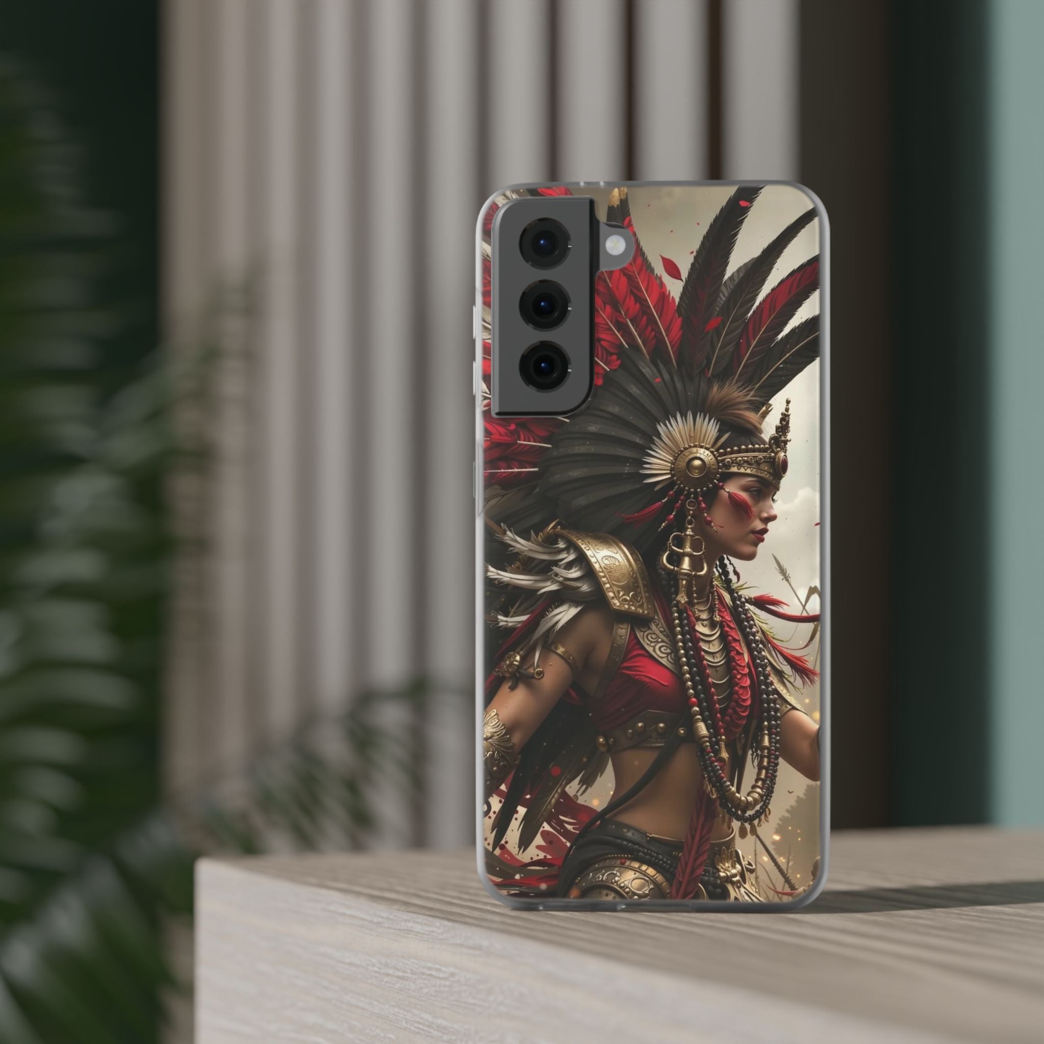 Aztec Warrior Queen – Flexi Phone Case (iPhone & Samsung • Clear TPU • Made in USA • Personalized Option)