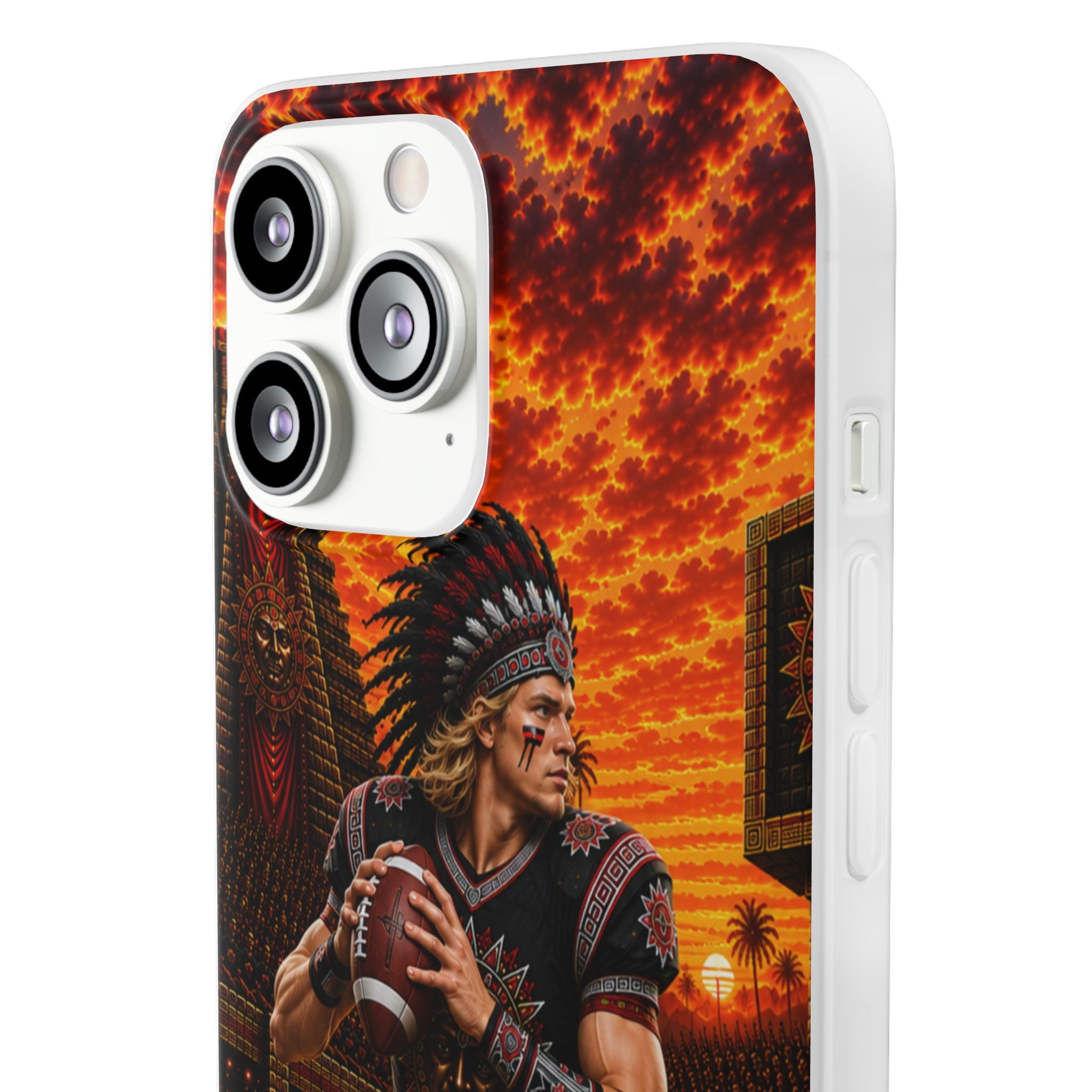 Aztec Football Warrior – Flexi Phone Case (iPhone & Samsung • Clear TPU • Made & Shipped in the USA • 🚚 FREE USA Shipping • Personalized Option)
