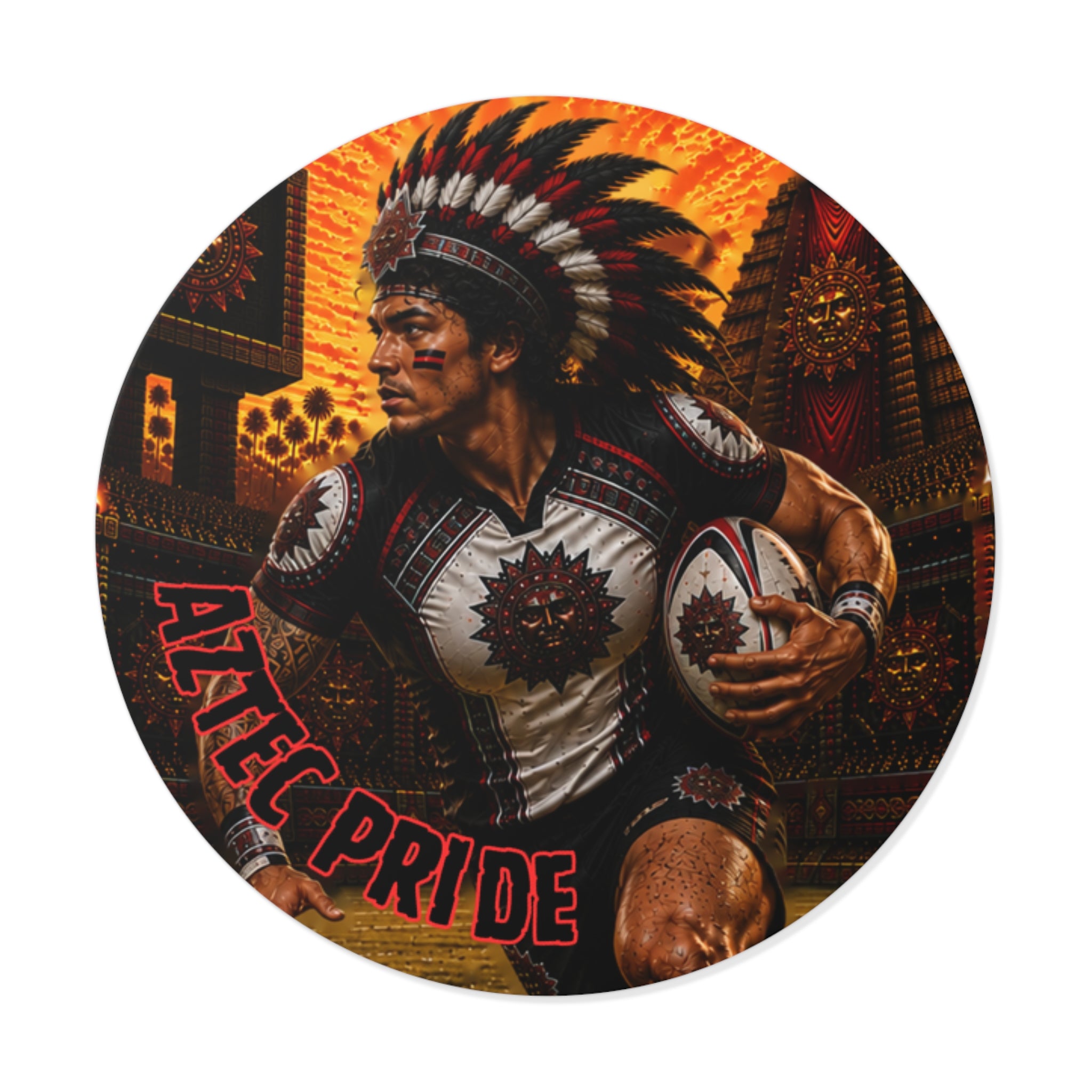 Aztec Rugby Male Warrior Round Vinyl Sticker 2”–6” | Made & Shipped in the USA • 🚚 FREE USA Shipping • Personalized Option