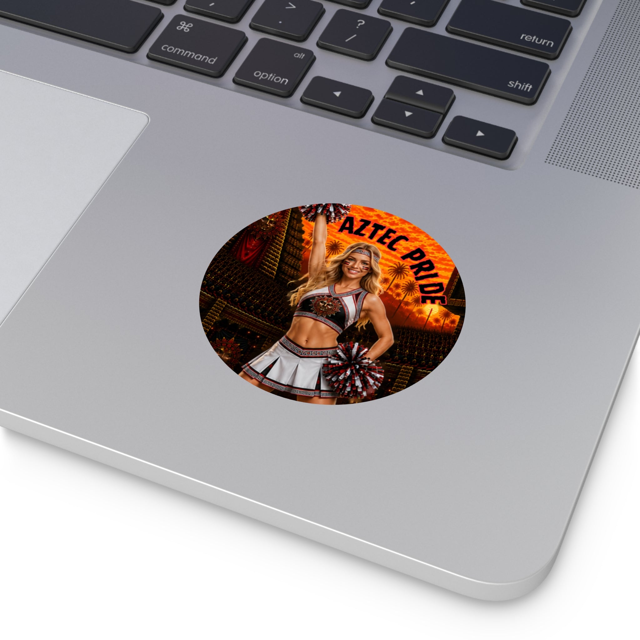 Aztec Cheerleader Warrior Round Vinyl Sticker 2”–6” | Made & Shipped in the USA • 🚚 FREE USA Shipping • Personalized Option